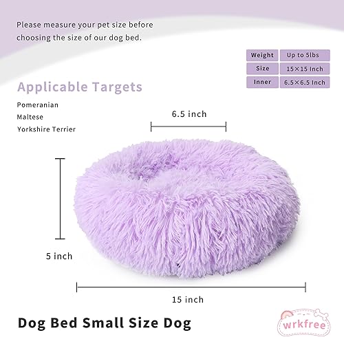 Miniatura 2 de Cama de felpa púrpura para perros extra pequeña lavable, cama calmante princesa para perros pequeños de 15 pulgadas, cama suave y redonda para