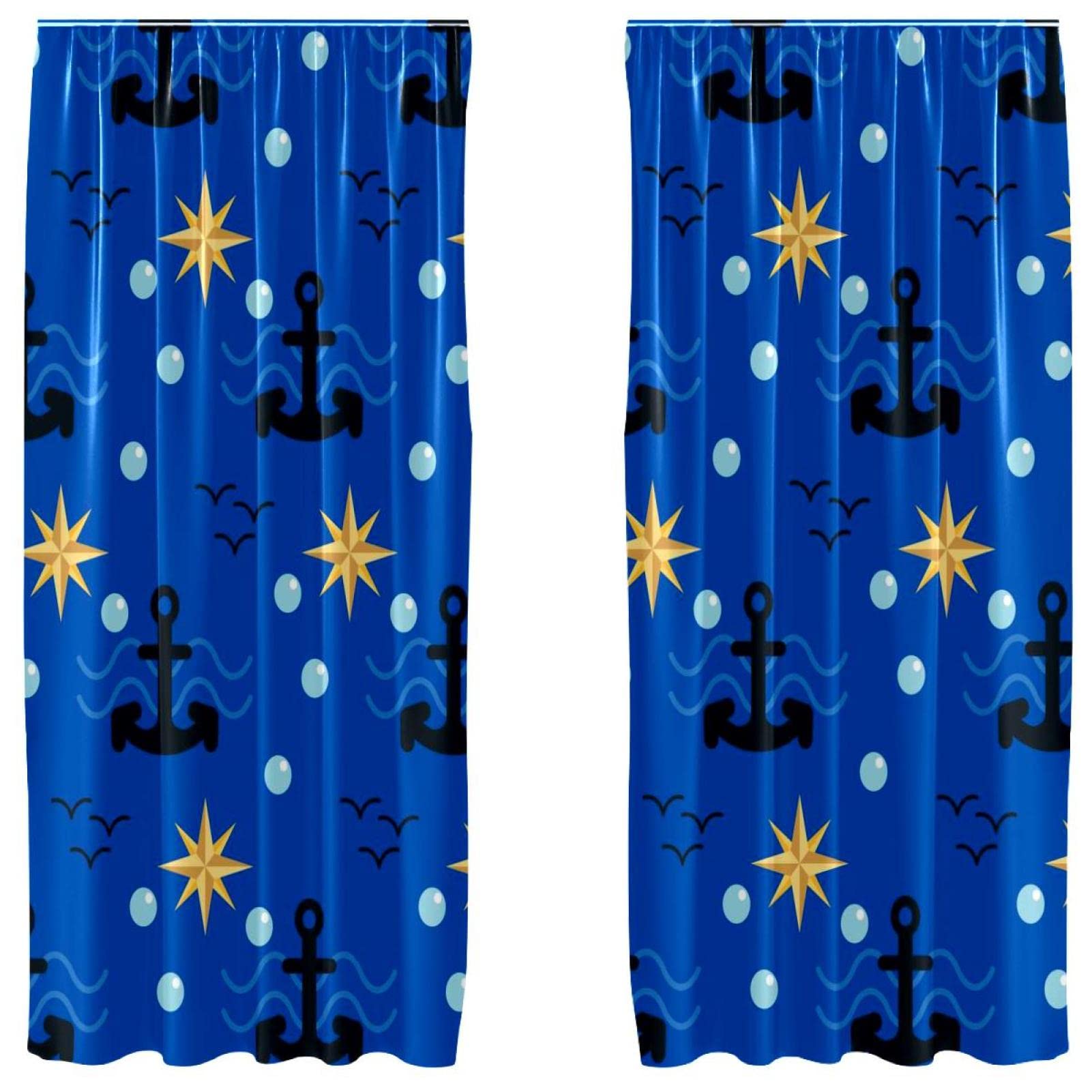 Rideaux occultants bleu marine à motif ancres nautiques pour chambre 140x213 cm