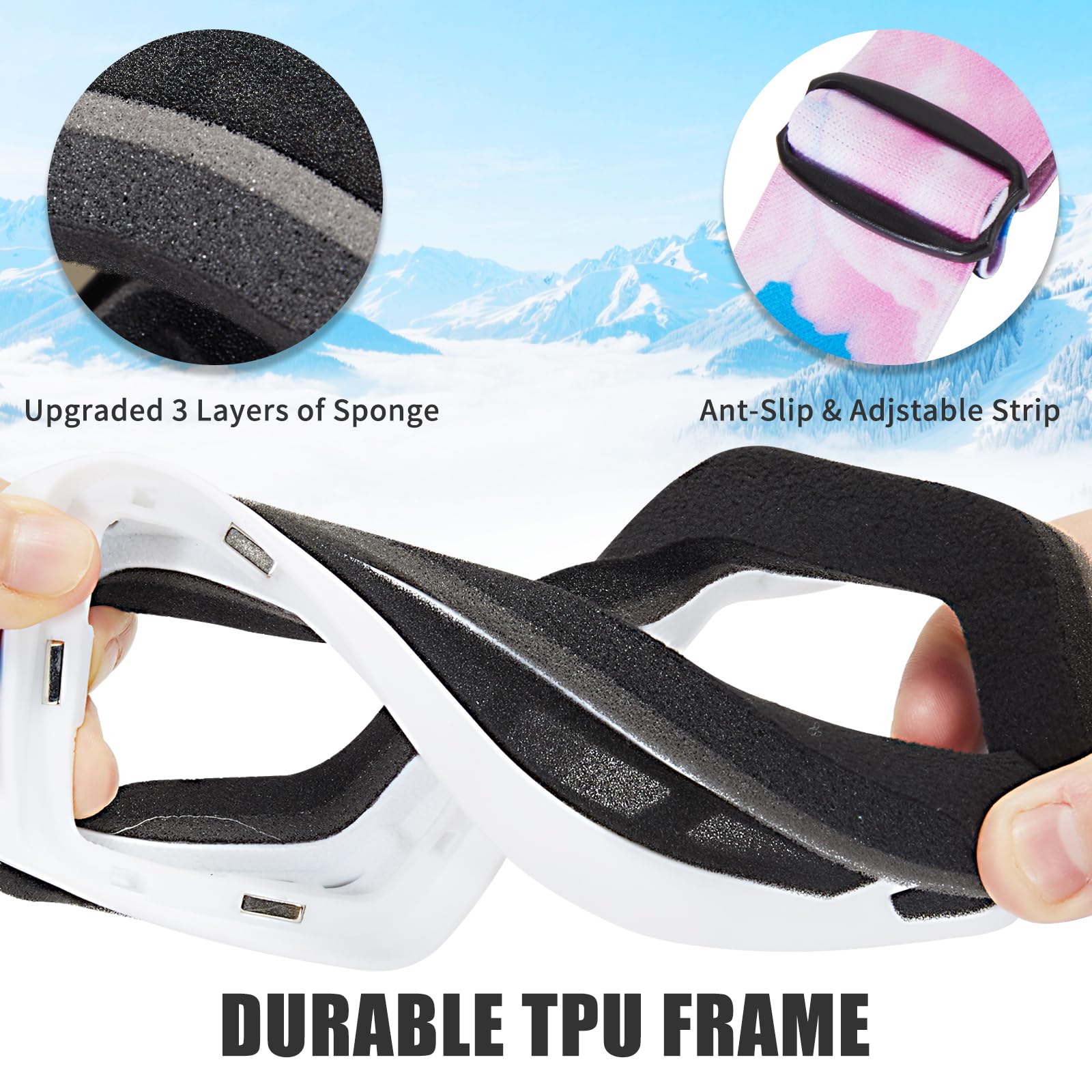 Lunettes de ski OTG pour enfants, garçons et filles, anti-buée UV400 pour le ski et les sports de plein air d'hiver