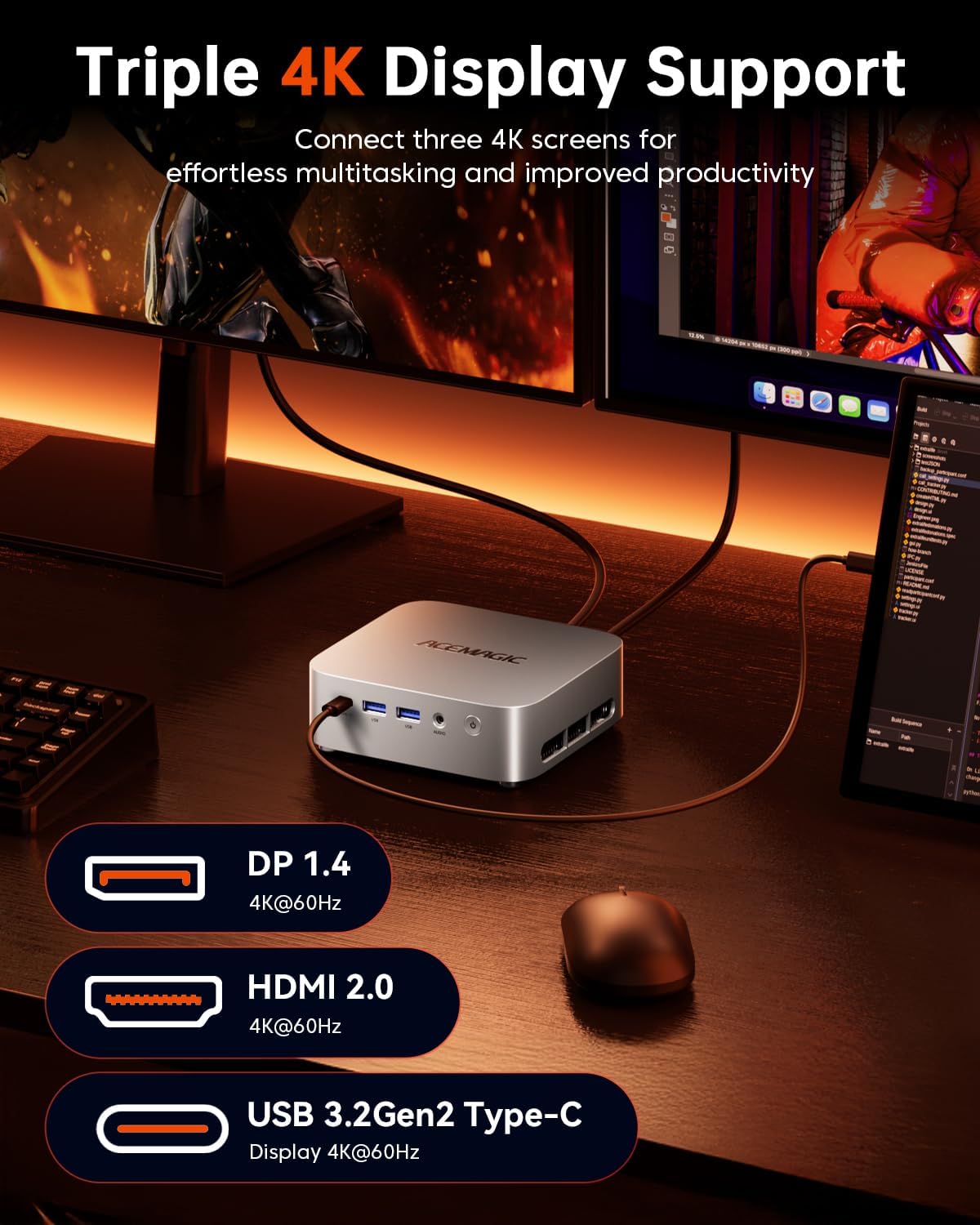 ACEMAGIC Mini PC Windows 11 Pro, Ryzen 7 7730U K1 mini computer (Beat 6800U, fino a 4,5 Ghz) 16 GB RAM 1 TB SSD, desktop leggero da gioco 4K triplo display mini desktop Bluetooth/WiFi6/ufficio