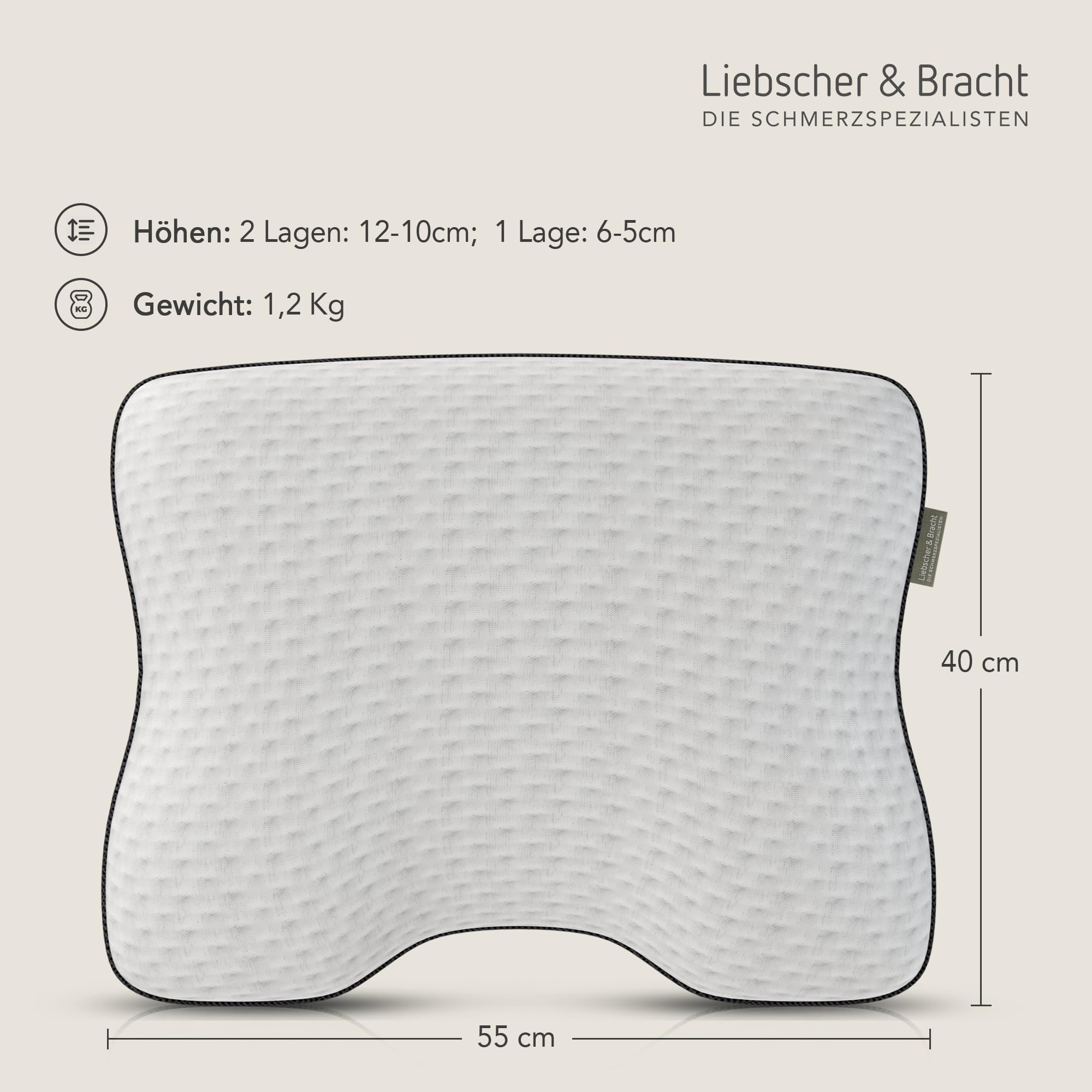 Liebscher & Bracht – Nackenstützkissen orthopädisch zur Unterstützung bei Nackenschmerzen 40x55cm – Schlafkissen ergonomisch & höhenverstellbar - mittelfest & fest – Atmungsaktiv & Waschbar