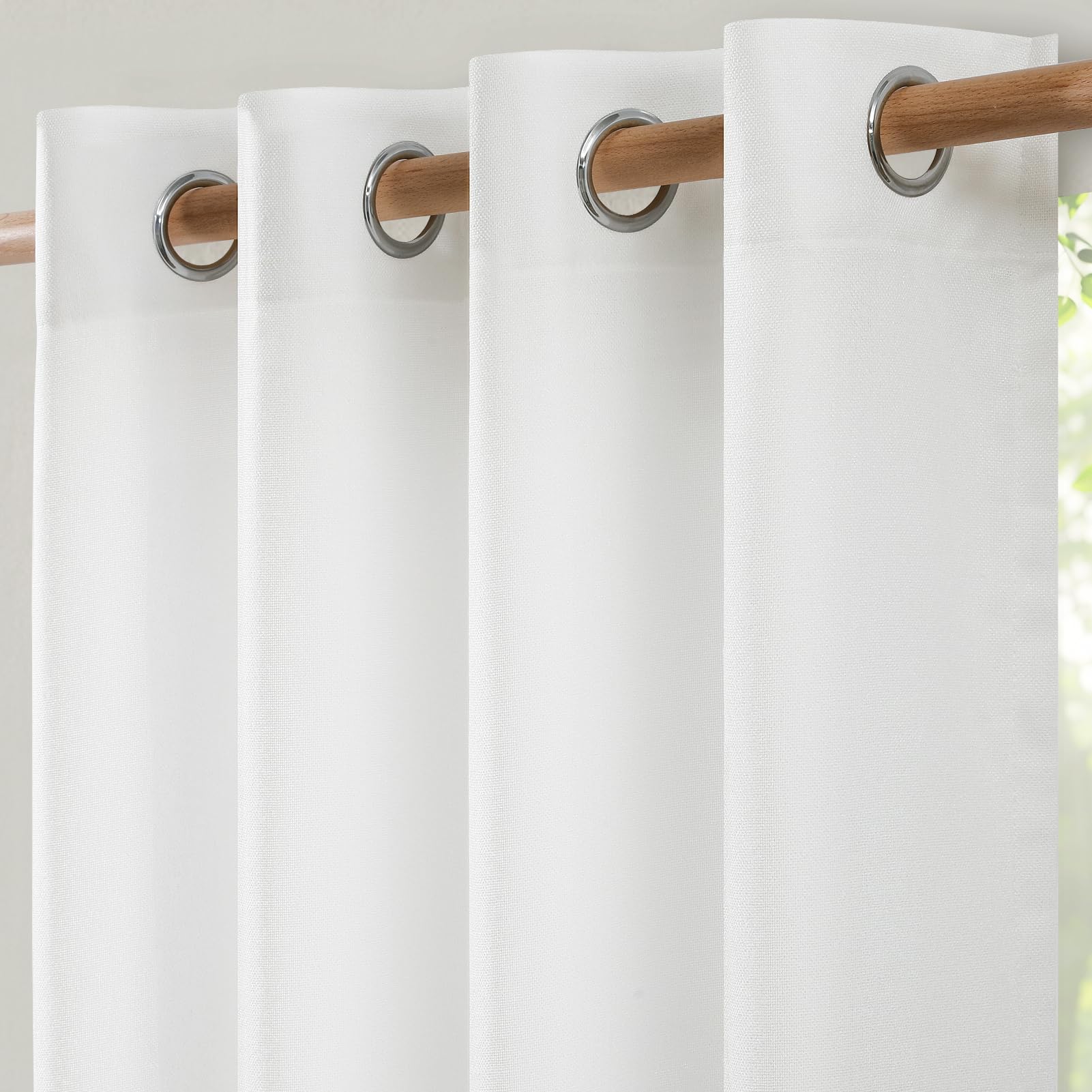 Softalker Gardinen Leinenoptik mit ösen Vorhänge Wohnzimmer Modern 300cm Extra Breit Vorhang Weiß Halbtransparent Gardinenschals 240cm Lange Gardine Schlafzimmer Raumtrenner für Gardinenstange,1 Stück