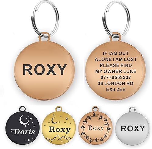 Etiquetas de perro grabadas para mascotas, etiquetas de nombre de perro personalizadas, etiquetas de identificación de perro pequeños, etiquetas de