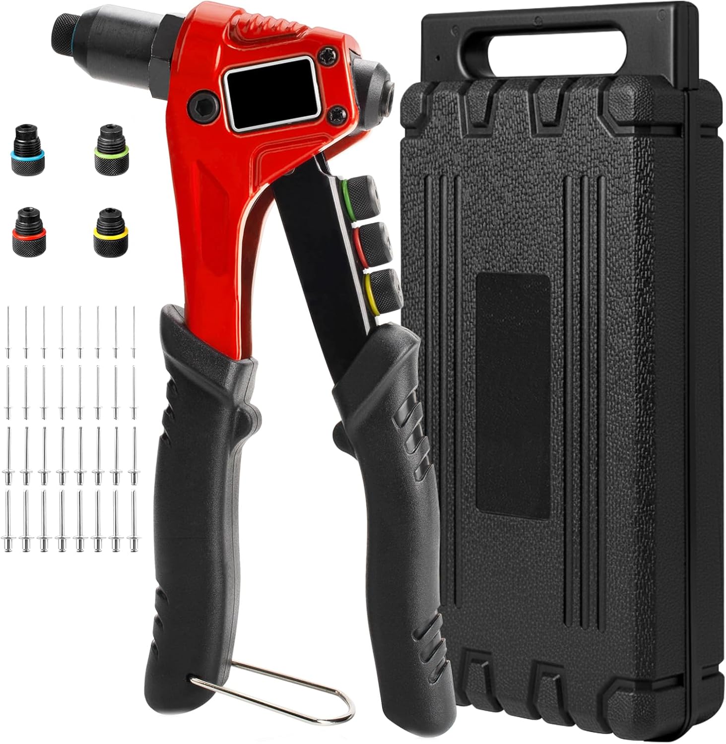 Pop Rivet Gun Kit with 4 Tool-Free Interchangeable Rivet Heads, 200 Blind Rivets with Sturdy BMC Carrying Case, Pop Rivet Hands Tools Kit, Upgraded Manual Single Hand Riveter