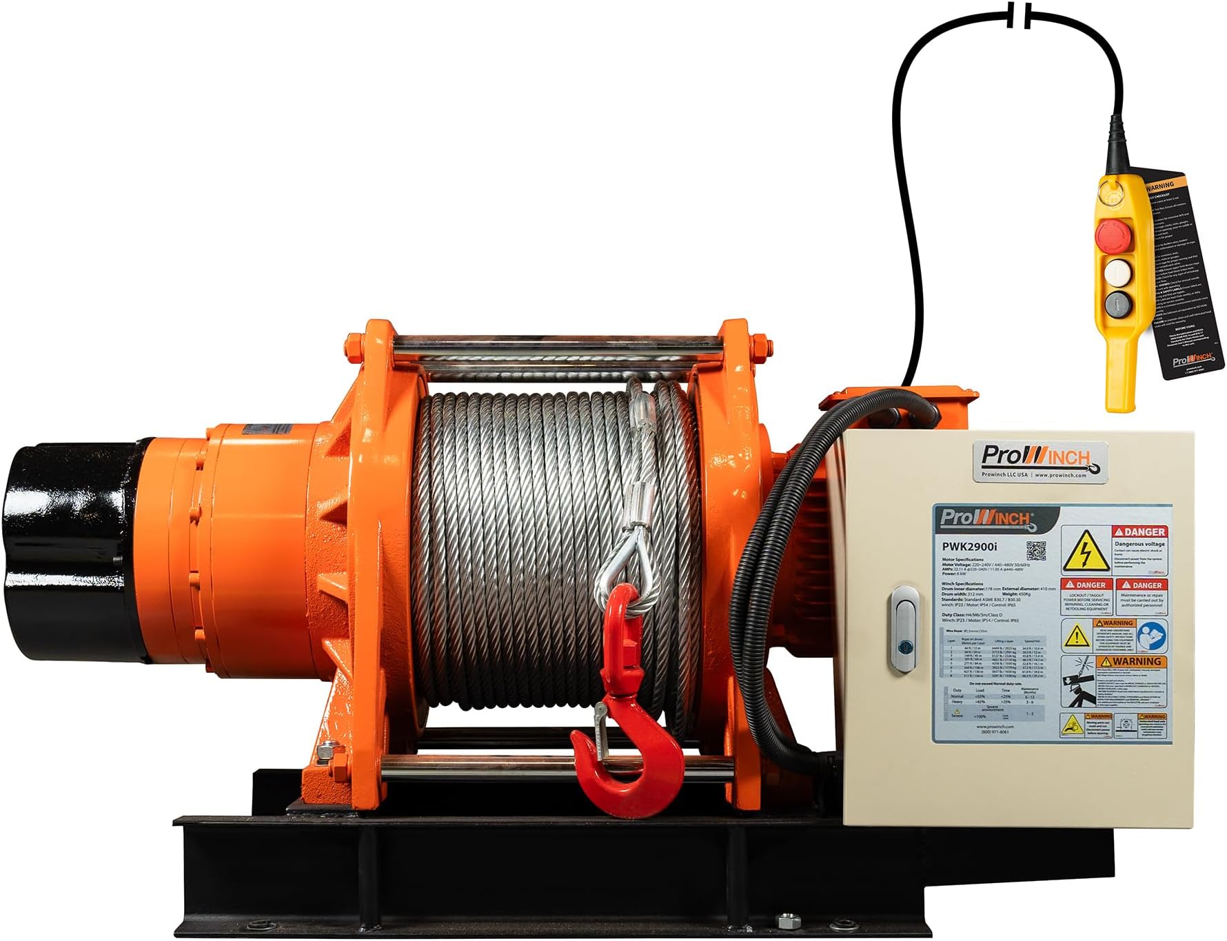 Prowinch 3 ton Industrial Electric Winch Heavy Duty with Wire Rope Dual Voltage 208~240V / 440~480V 3 Phase