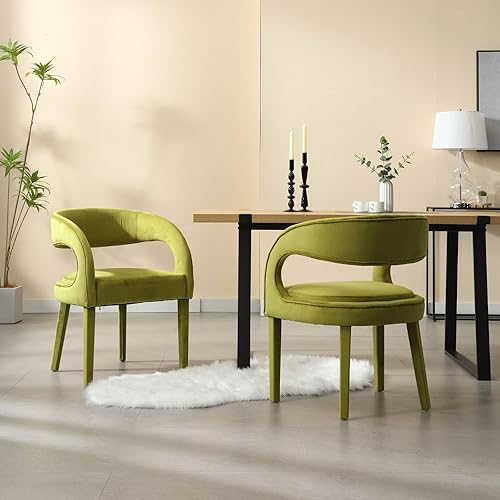 Miniatura 7 de ROCITY Green Modern - Juego de 2 sillas de comedor modernas de terciopelo, sillas de comedor tapizadas con respaldo abierto y brazos, cómodas sillas