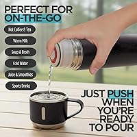 Vista 2 de Black Vacuum Flask Gift Set, Stainless Steel Insulated Water Bottle w/ 3 Cups, Hot & Cold Drinks Coffee Thermo Water Bottle, Reusable Thermal Cup