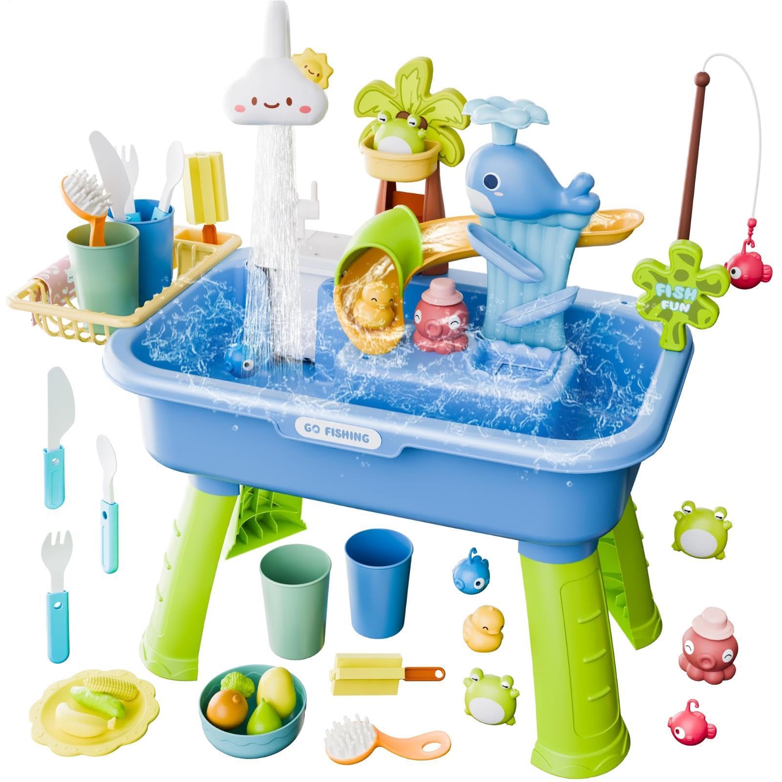 Water Table For Kids 54cm | 4-in-1 Sand And Water Table For Toddlerss, Outdoor Garden Sensory Activity Center With Pump, For Children Aged 3+, UK Safety Certified