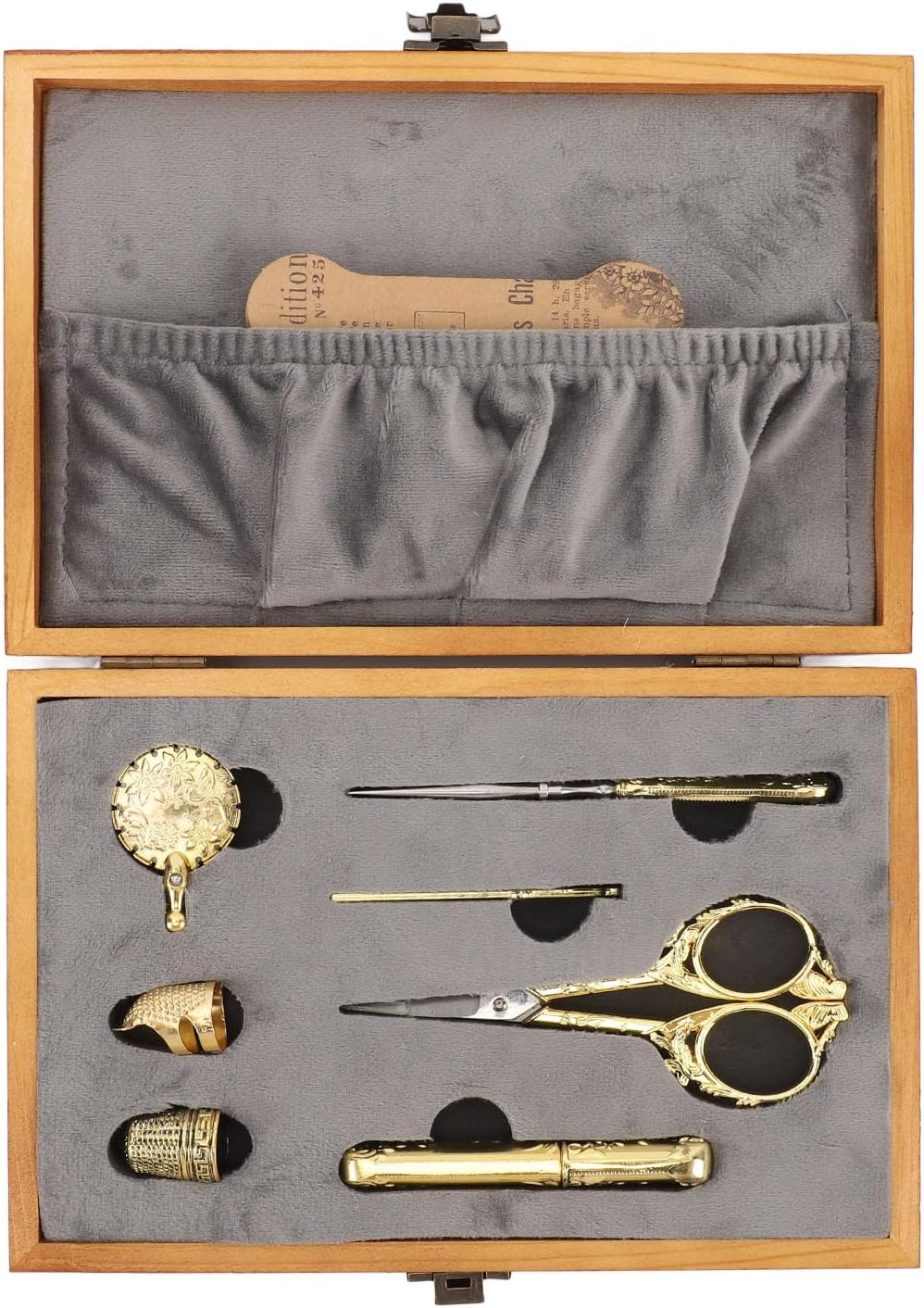 Vintage Wooden Sewing Kit 30pcs Set with Shear Thread Cutter Thimble for Home Decor