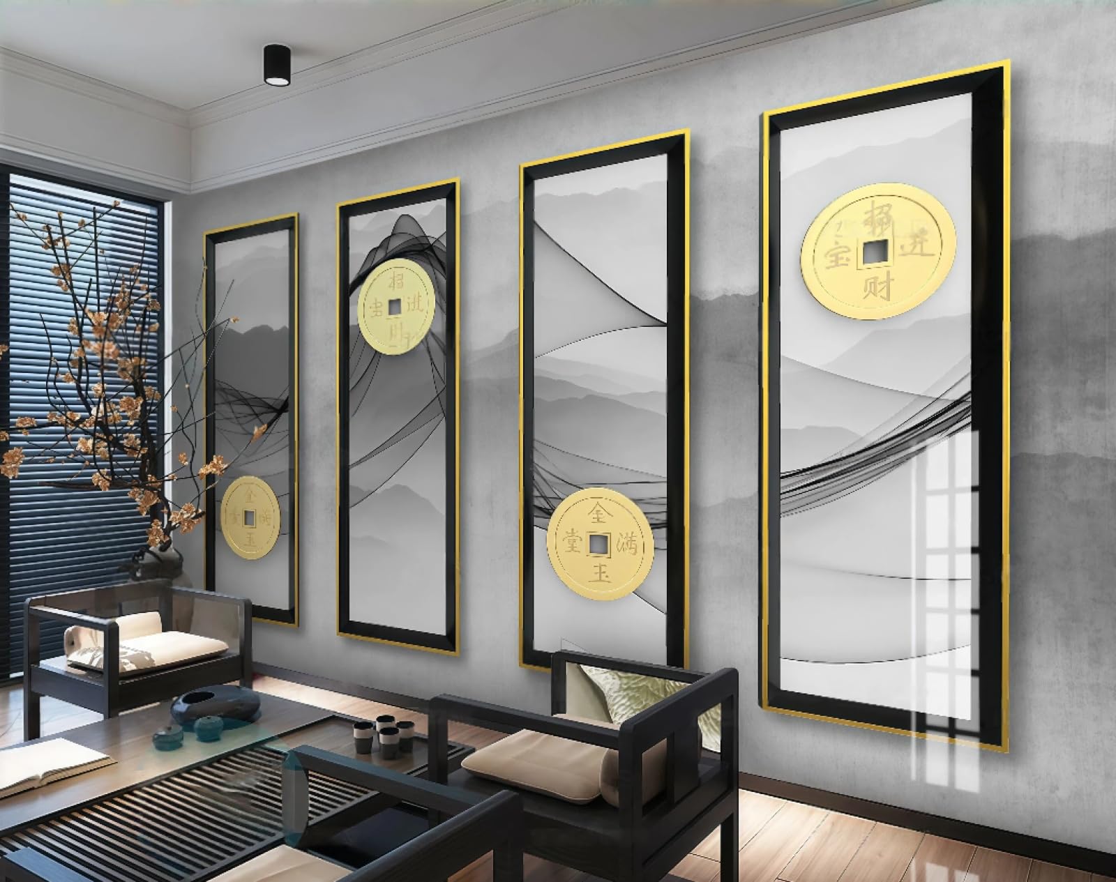 XDOUBAO Wallpaper Three-Dimensional Abstract Lines Copper Coin Landscape Painting Afternoon Tea Coffee Shop Background Mural Western Restaurant Wallpaper,3D,250x175cm