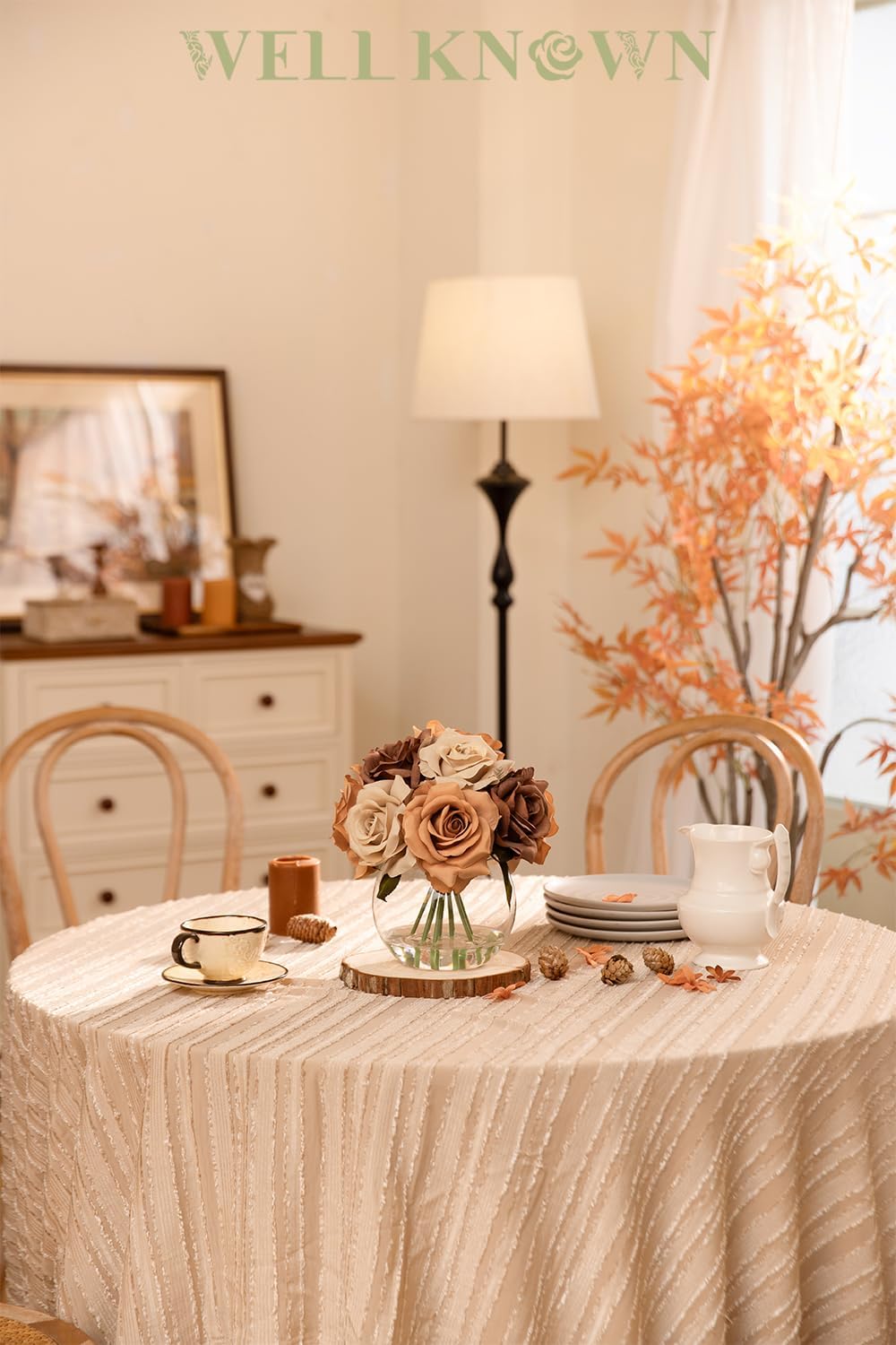 WELL KNOWN Silk Rose Artificial Flowers Arrangements with Vase, Artificial Earth Coffee & Orange Rose Bouquet in Vase with Faux Water for Spring Home Party Wedding Table Centerpieces Decor & Mom Gift - Image 3