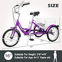 Vista 104 de H&ZT Triciclo para adultos, bicicleta de 3 ruedas, triciclo crucero, con engranaje de 7 velocidades, mango de freno de estacionamiento, escalón