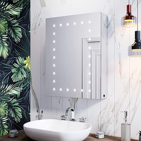 Elegant 450 X 600mm Modern Led Mirror Cabinet Stainless Steel Frame Bathroom Wall Storage Mirror With Lights And Adjustable Inside Shelf Amazon Co Uk Kitchen Home