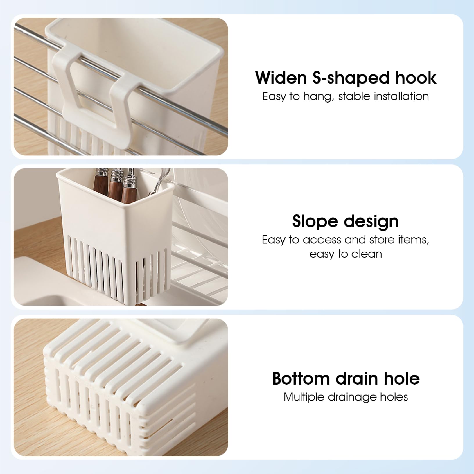 2 estantes de secado de plástico Sil, cesta de cubiertos que ahorra espacio con hoo, nizador de cocina para cuchara, cuchillo, tenedor, fácil secado y Sto Solut