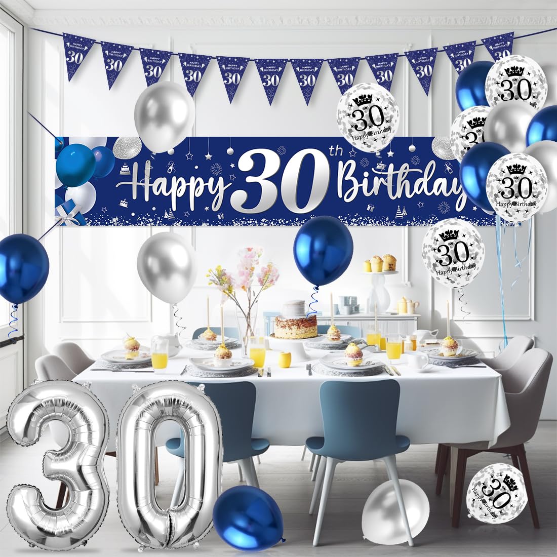 Décoration Anniversaire 30 Ans - Bannière Happy 30th Birthday Noir Et Or, Guirlande Triangulaire Pour Fête