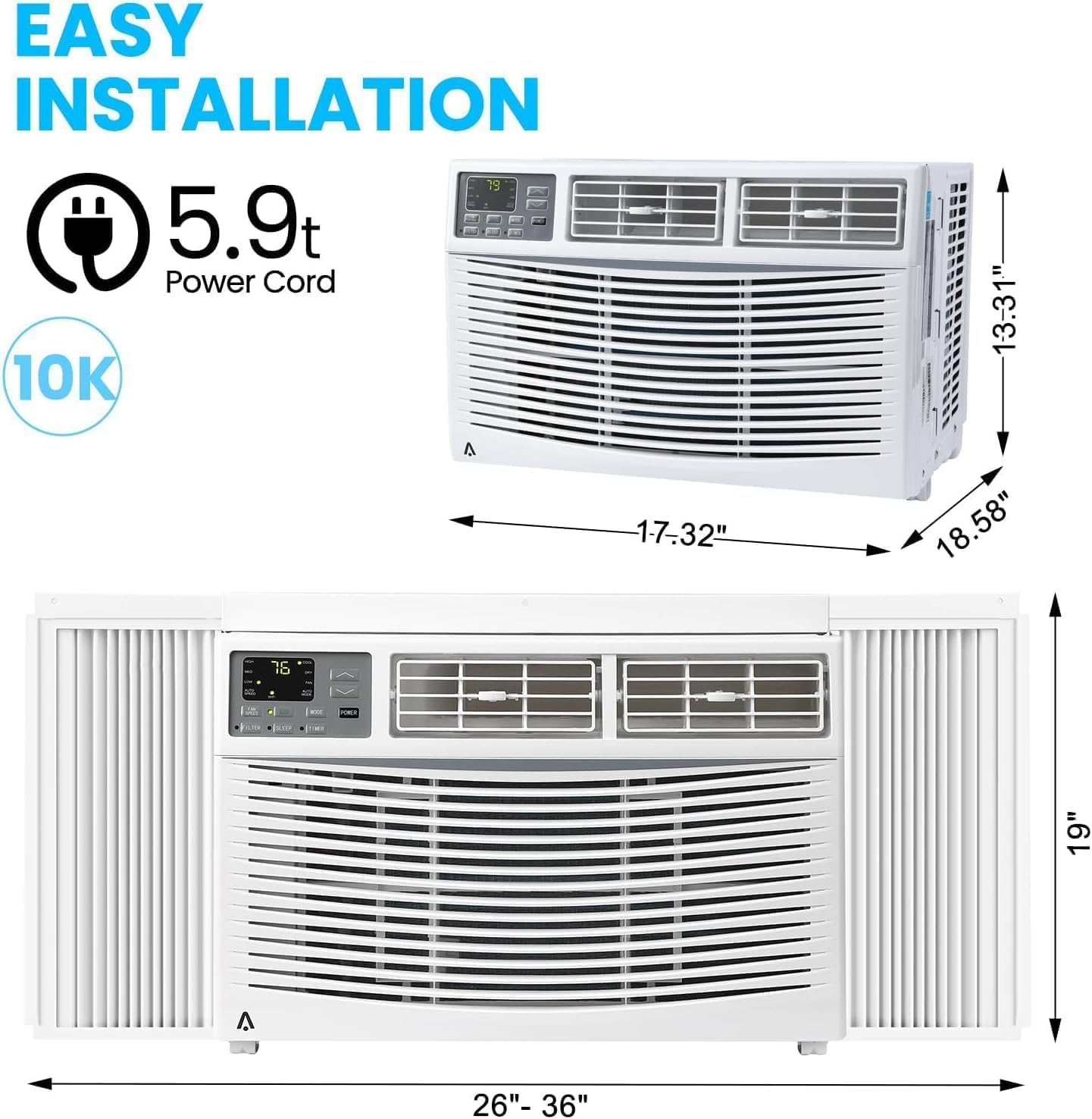 Window Air Conditioner,Fast Cooling., Energy Saving Window AC Unit with Remote Control & Timer Function & Easy Install Kit, Perfect for Small Bedroom (10000BTU with WIFI)