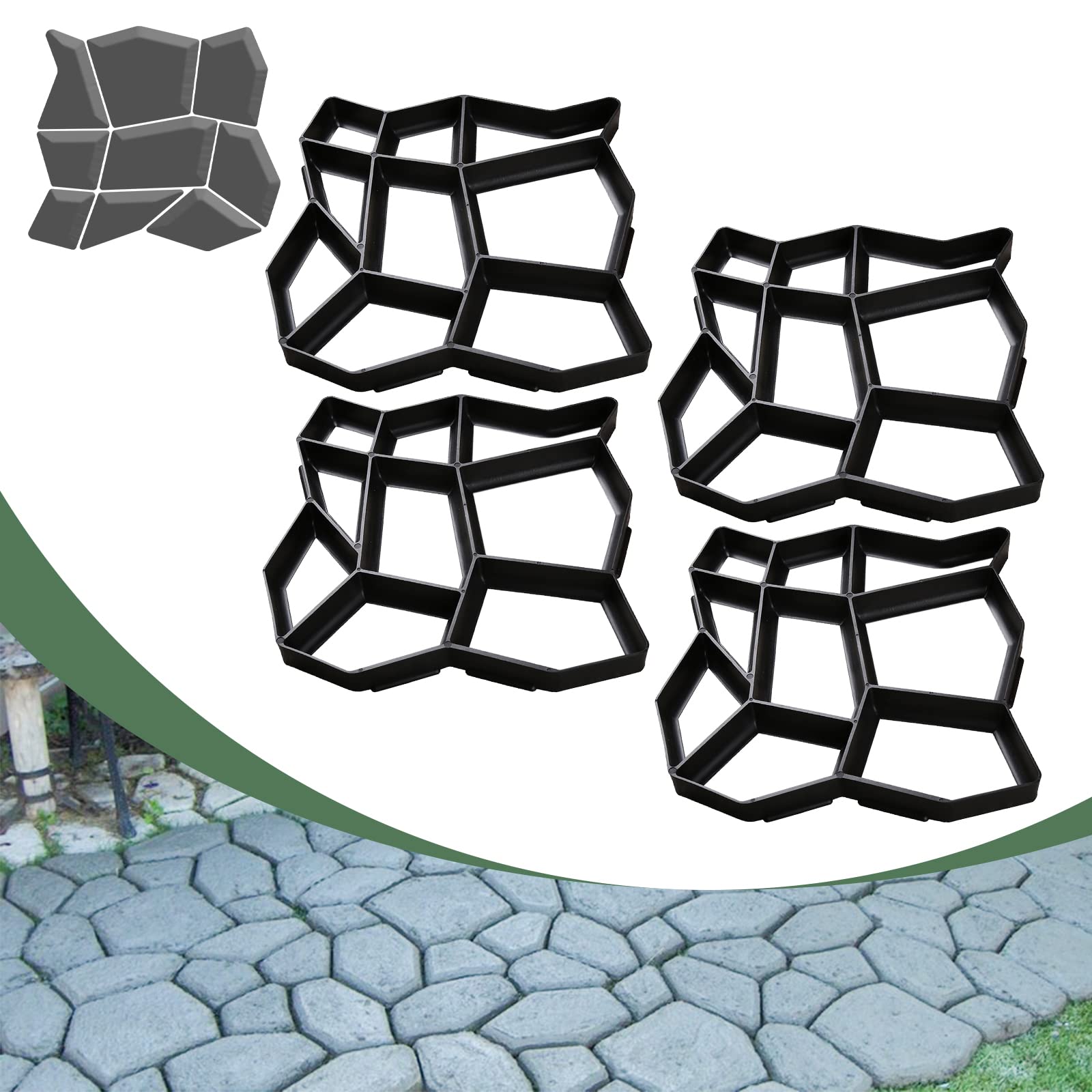 Lospitch 4x Pflasterform Schalungsform Betonform D.I.Y. Pflaster Gehweg Gartenweg Schablone Pflasterstein Pflasterform, 43 x 43x 4cm, schwarz wiederverwendbar