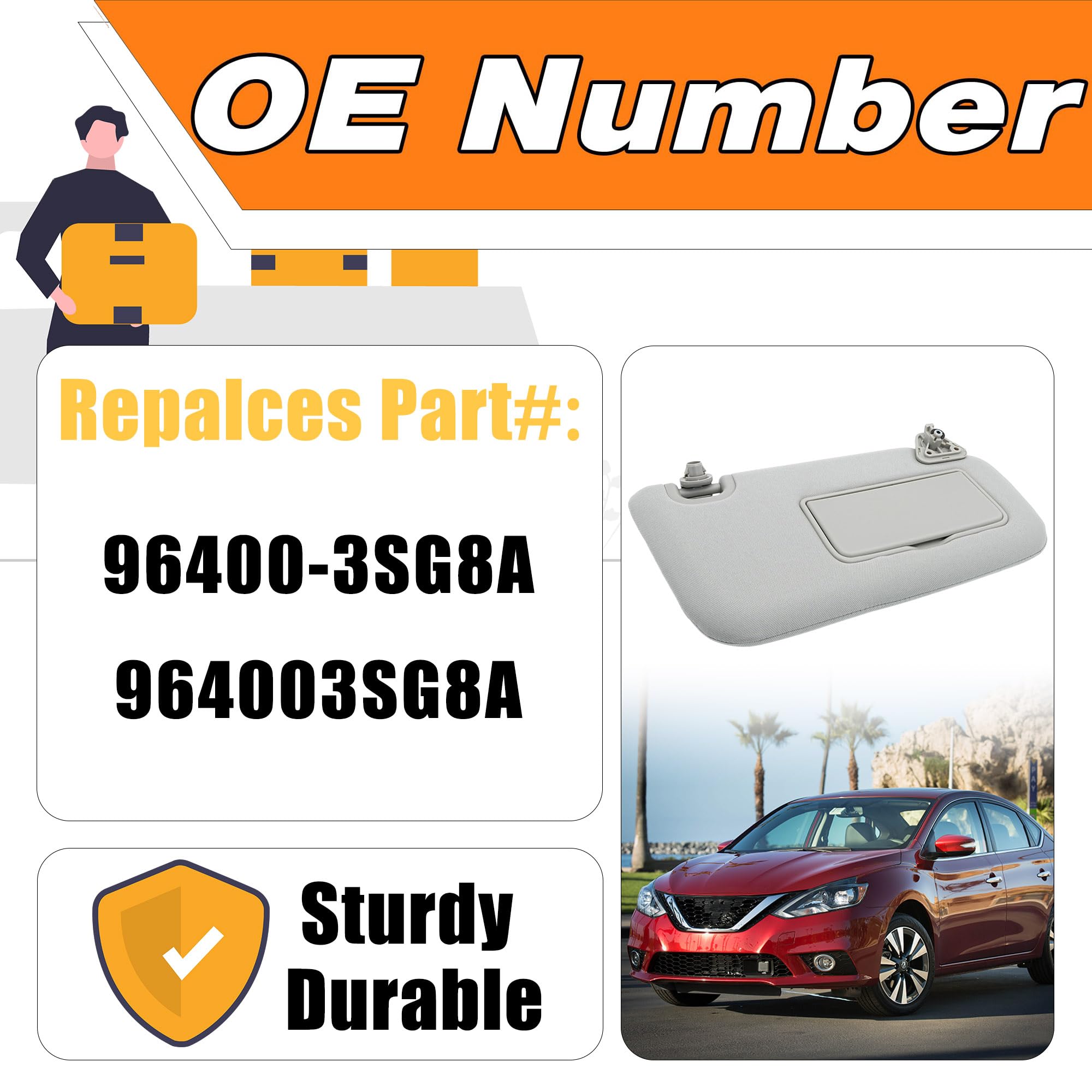 LEVANLIGHT Right Passenger Side Sun Visor w/o Light Compatible with Nissan Sentra 2013 2014 2015 2016 2017 2018 2019 Gray Sun Protection Shade with Mirror Replaces# 96400-3SG8A