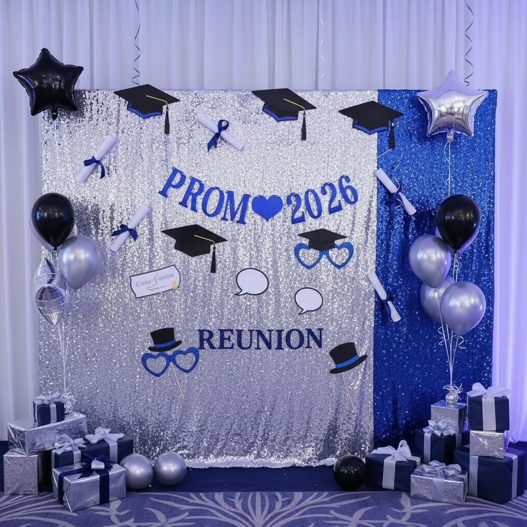 Prom 2026 Banner, 2026 Prom Night Bunting Decorations, Class of 2026 Graduation Party Decorations, College High School Grad Party Supplies (Blue) image 5