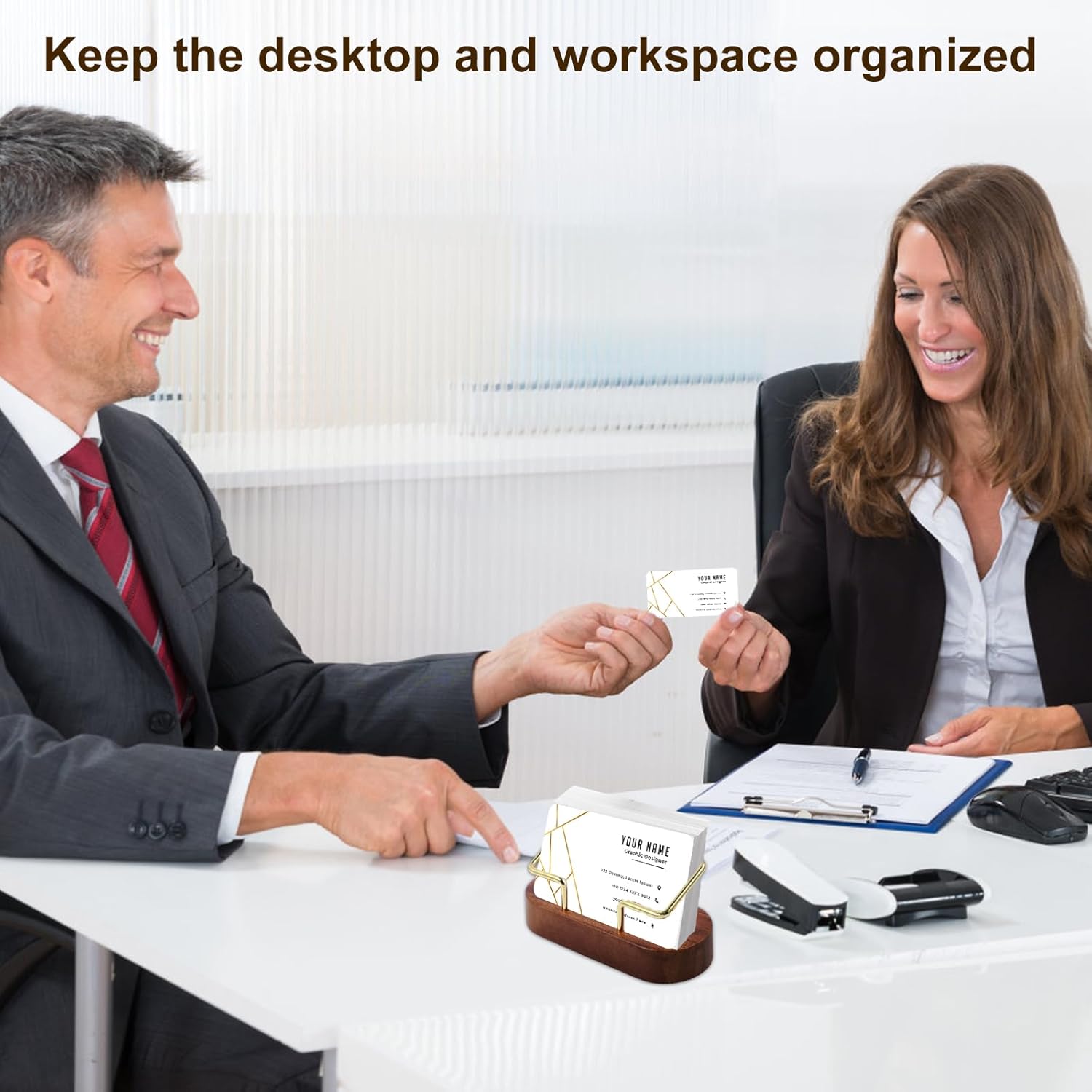 2 Pcs Business Card Holder Wood Business Card Display Large Capacity Desk Sturdy Enduring Business Card Holder for Office Home Desktop