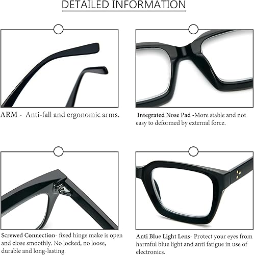 Miniatura 4 de DXYXYO Lentes de lectura para mujer, bloqueo de luz azul, de gran tamaño, estilo Oprah, cuadrados, para lectores de computadora, aumento 2.0,