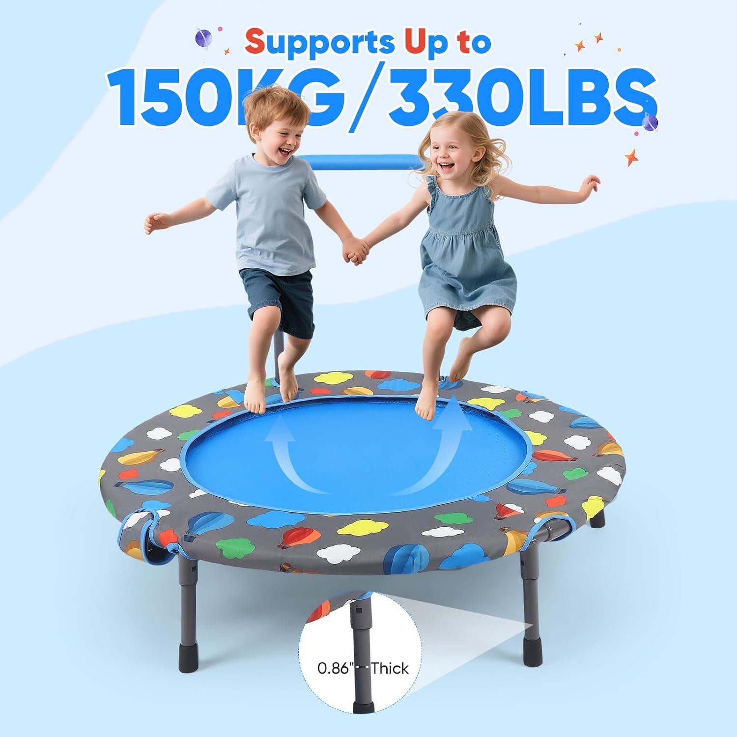 Trampolino elastico per bambini, pieghevole, 3 in 1, multifunzione