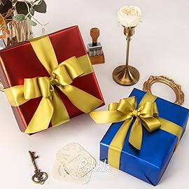 Ribbli Gold Double Faced Satin Ribbon,1 x Continuous 25 Yards,Use for Bows Bouquet,Gift Wrapping,Wedding Decoration