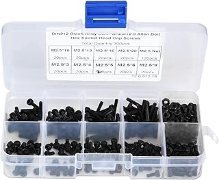 M2.5 x 3-20mm Bolts and Nuts, Hex Socket Head Cap, Fastener 12.9 Grade Socket Head Cap Screw Alloy Steel for Amateurs DIY Professionals Repairing