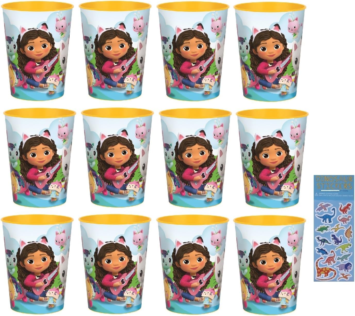 Unique Gabbys Dollhouse Birthday Party Supplies Bundle Pack includes Reusable Plastic Cups - 12 Count