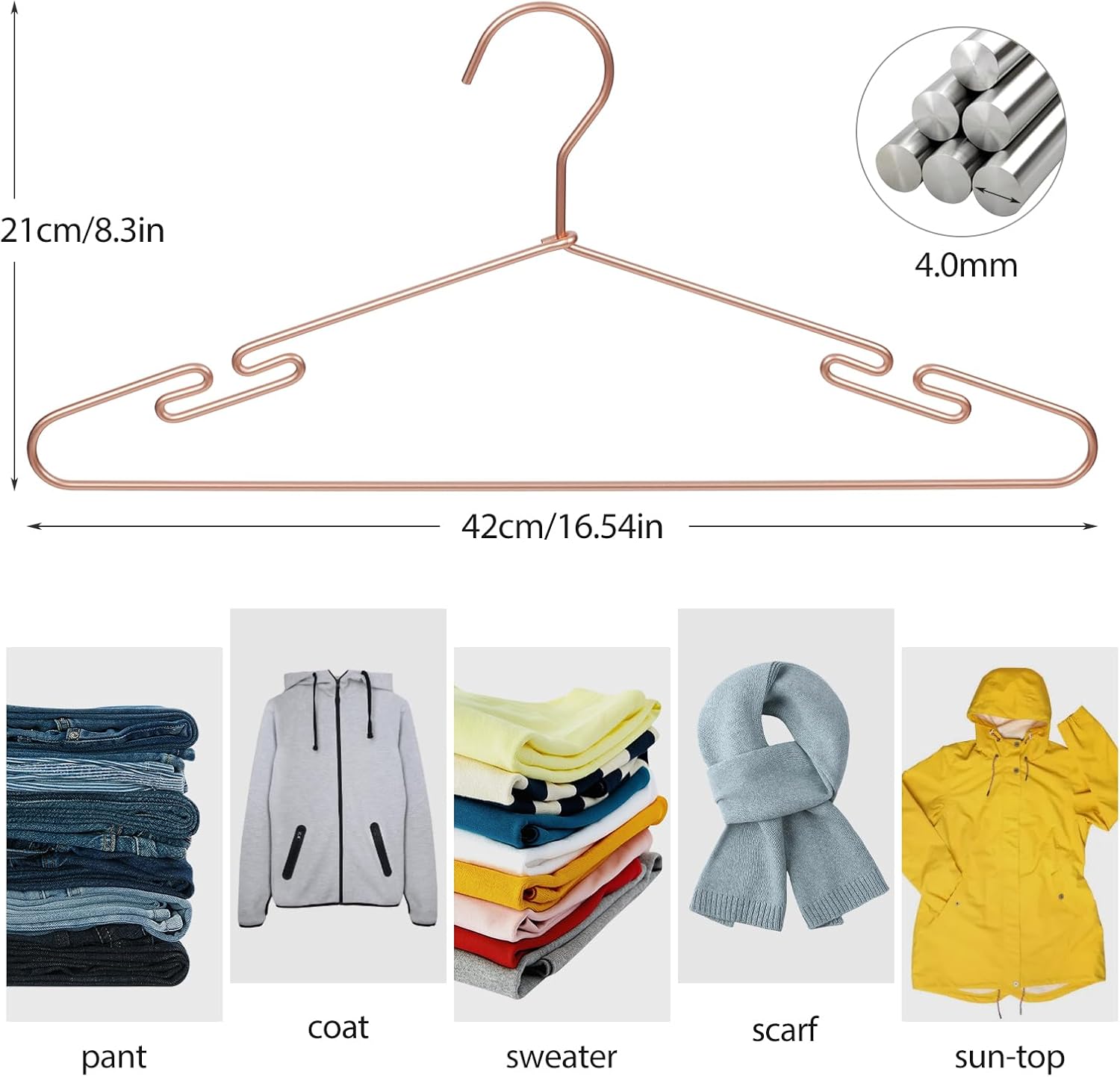 VWV 20 Pack Rose Gold Aluminum Hangers, 16.5 Inch Smooth and Durable Metal Shirt Dress Hanger, Lightweight and Sturdy Metal Hanger, Suit Jacket Dress Hangers