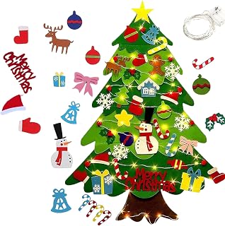 Yee hfafa DIY Felt Christmas Tree with Lights for Adult Decoration, Home Wall Hanging Felt Tree Set with 32 Ornaments