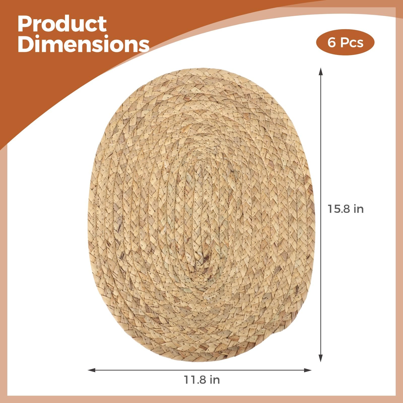 Lot de 6 sets de table en rotin tissé à la main, forme ovale, 40 x 30 cm, sets de table réversibles en osier pour tables de salle à manger, qualité pour cuisine et célébrations