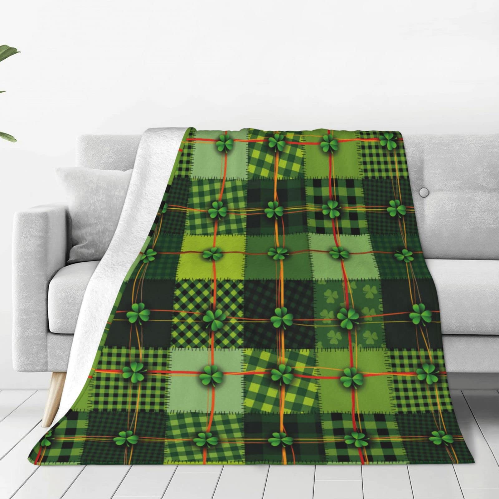 Lsjuee Throw Blanket Saint Patrick Pattern Warm Cozy Soft Lightweight Flannel Fleece Blanket for Bedroom Sofa Room Home Decorative Fuzzy Blanket 50"x40"