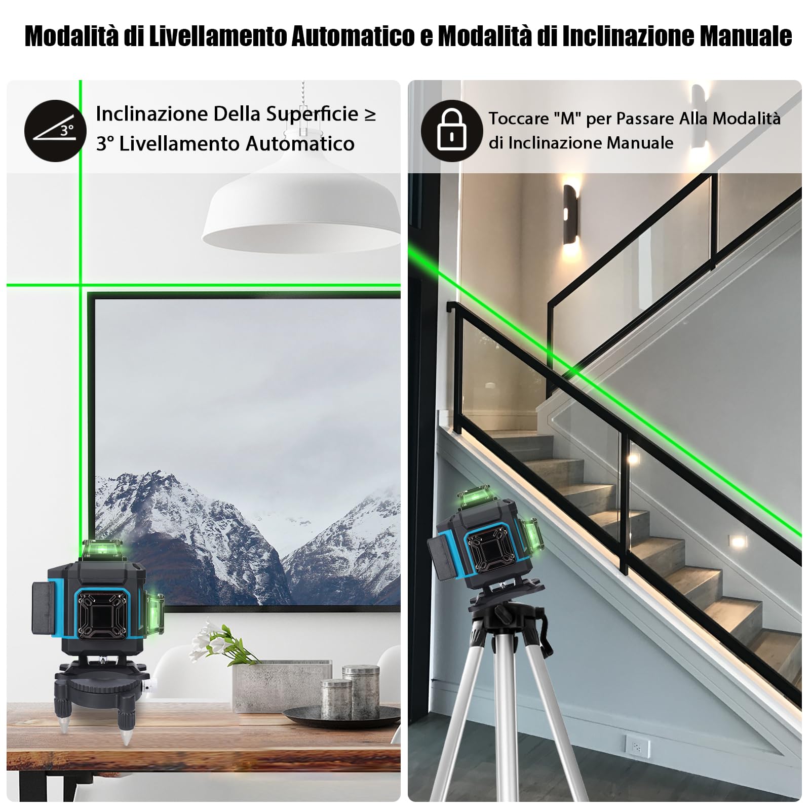 Livella Laser Autolivellante 16 Linee, 4 x 360° Livello Laser, 2 x Batterie,Autolivellante, Supporto rotante, Telecomando