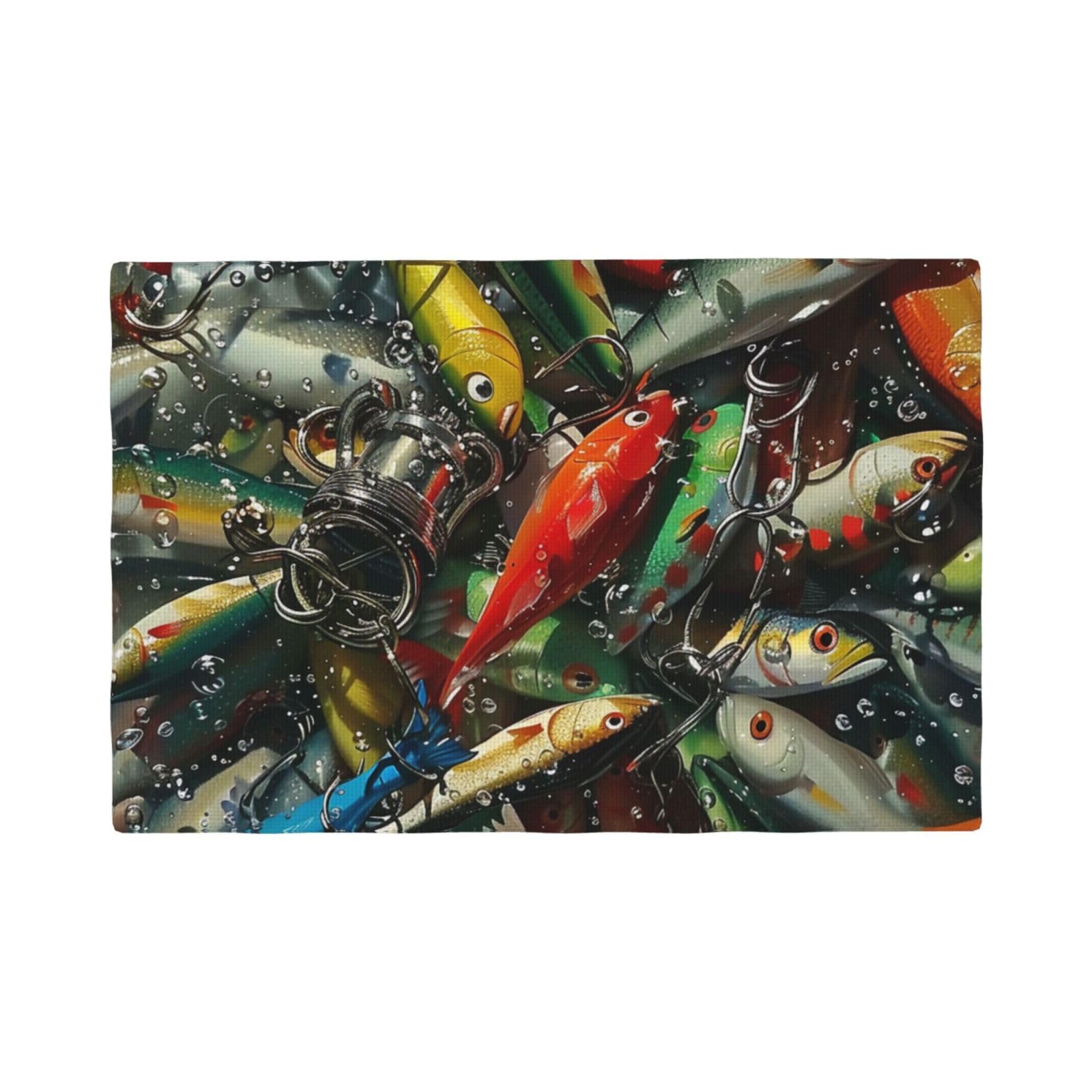 Fishing Bait Print Placemats Set, Heat Resistant Washable Placemat 12x18in Table Mats for Party Kitchen Dining Table Decoration Indoor Outdoor, Six Piece