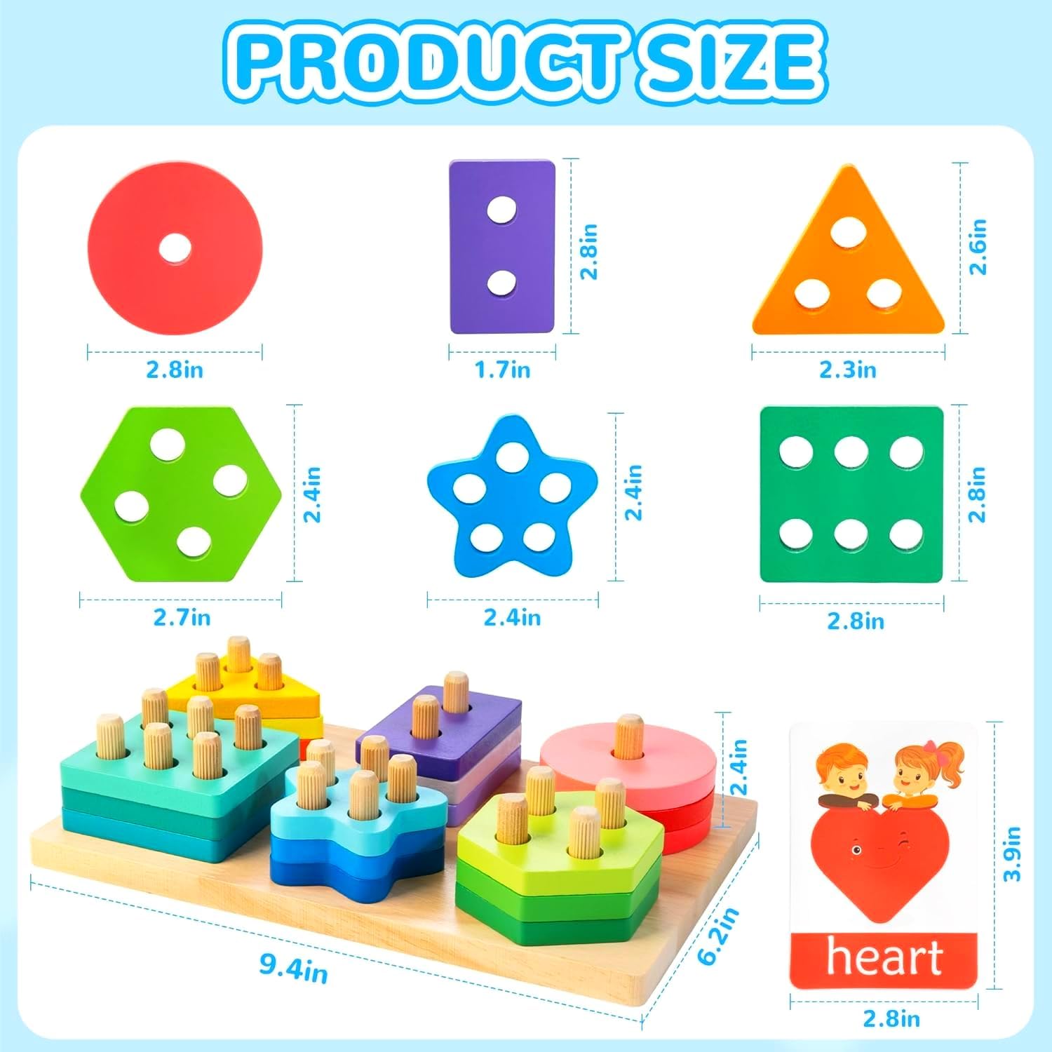 HELLOWOOD Wooden Sorting & Stacking Toy, Colour Recognition Shape Sorter Puzzle Montessori Educational Learning Toy for Girls Boys Children Age 1 2 3