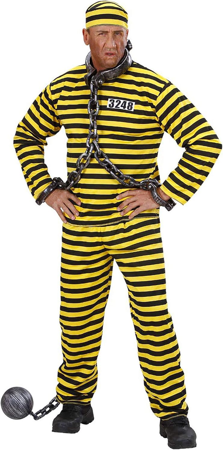 xL Convict - Yellow & Black Costume Extra Large for Prisoner Jail Fancy Dress - Image 4
