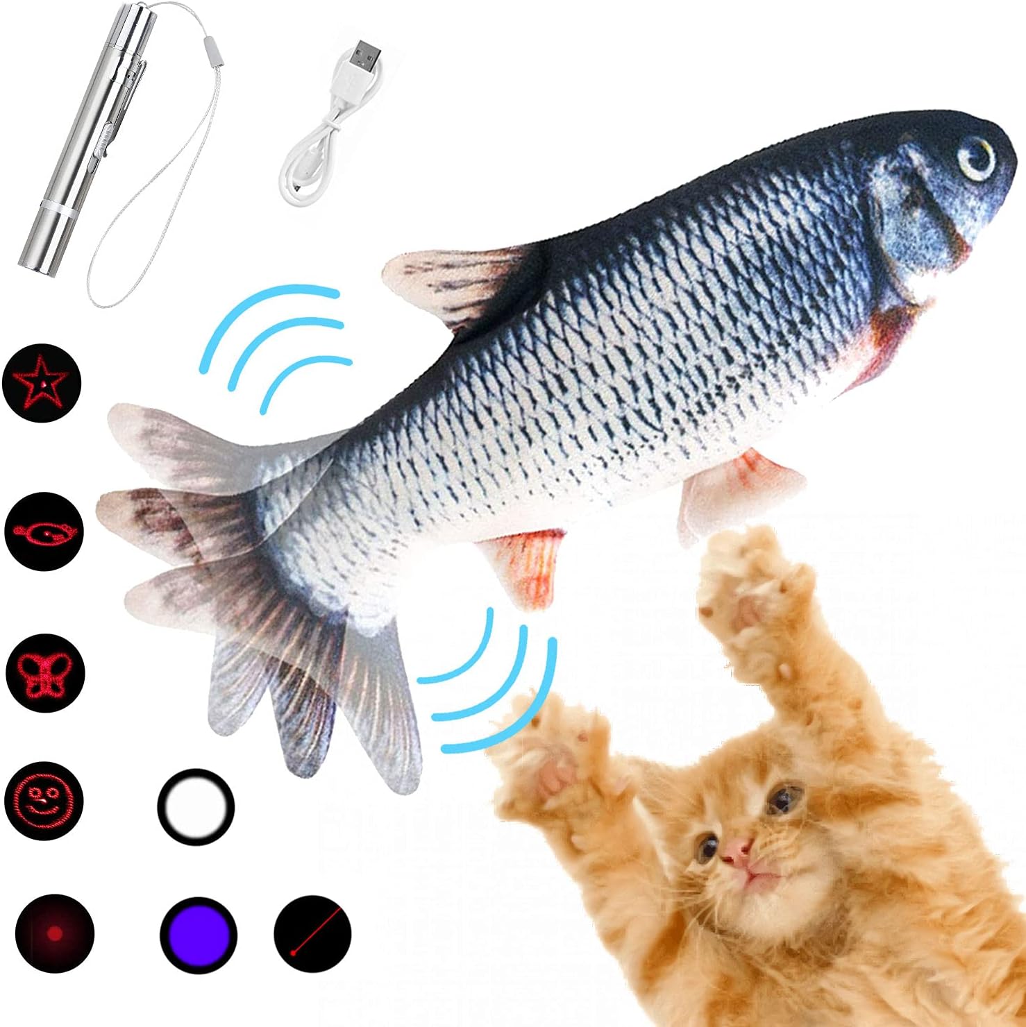 Mupack 2 in 1 Fish Cat Toy & Led Pointer Electric Flipping Fish Cat Toy