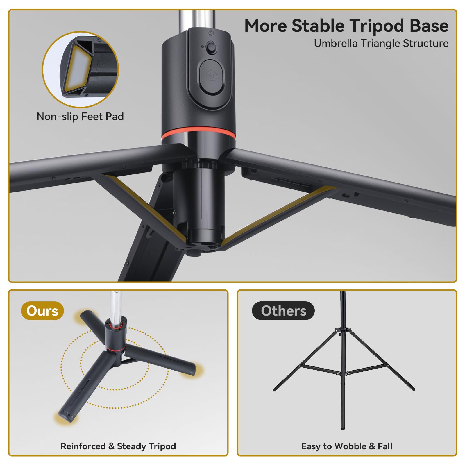 UTEBIT 116CM Trépied Telephone Portable Rétractable avec 2 Lumière, Perche a Selfie, Support de Téléphone avec Télécommande Détachable pour iPhone,Android,Gopro,Appareil Photo