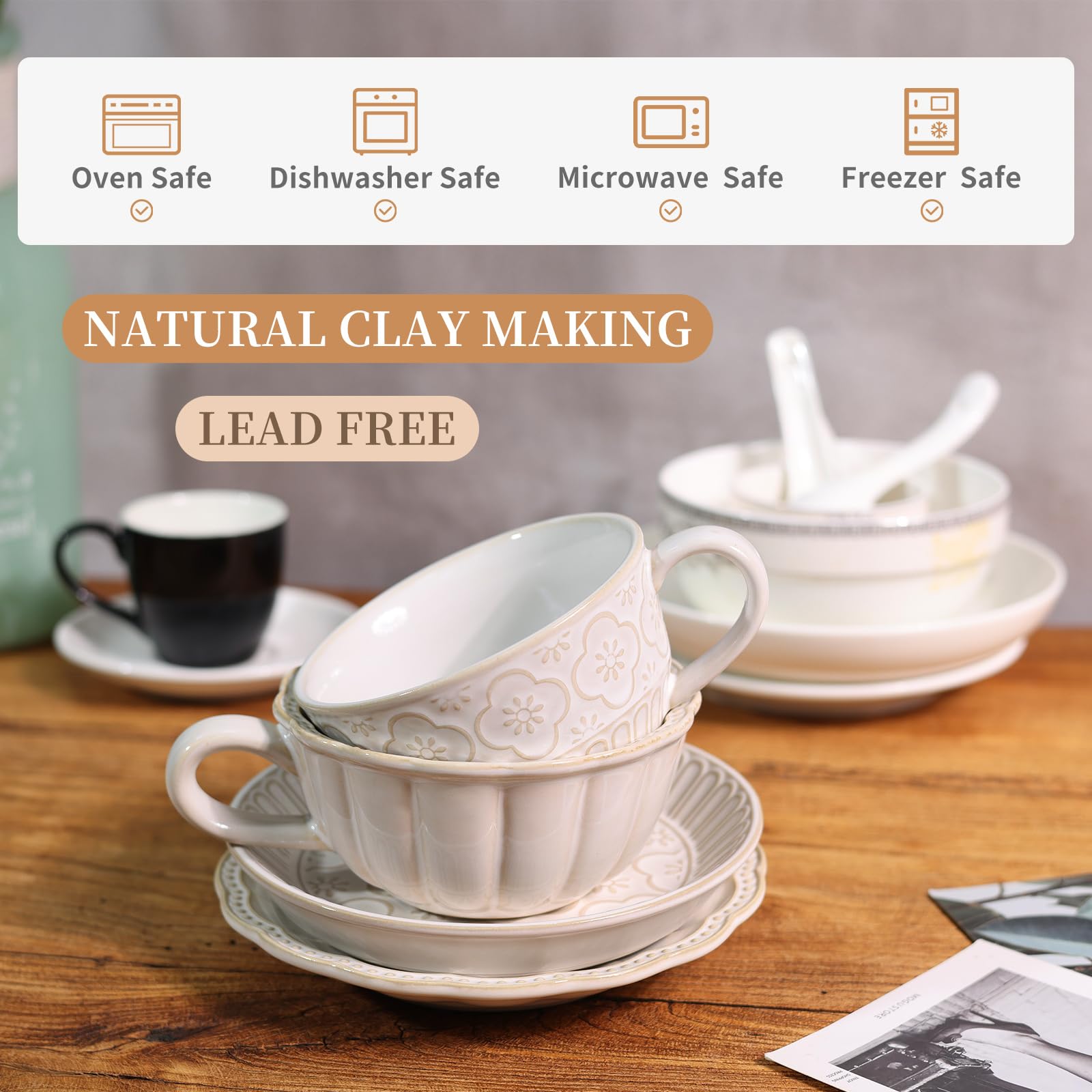 Amazon.com: Alarrar 12 OZ Latte Cup with Saucer, Cappuccino Cup