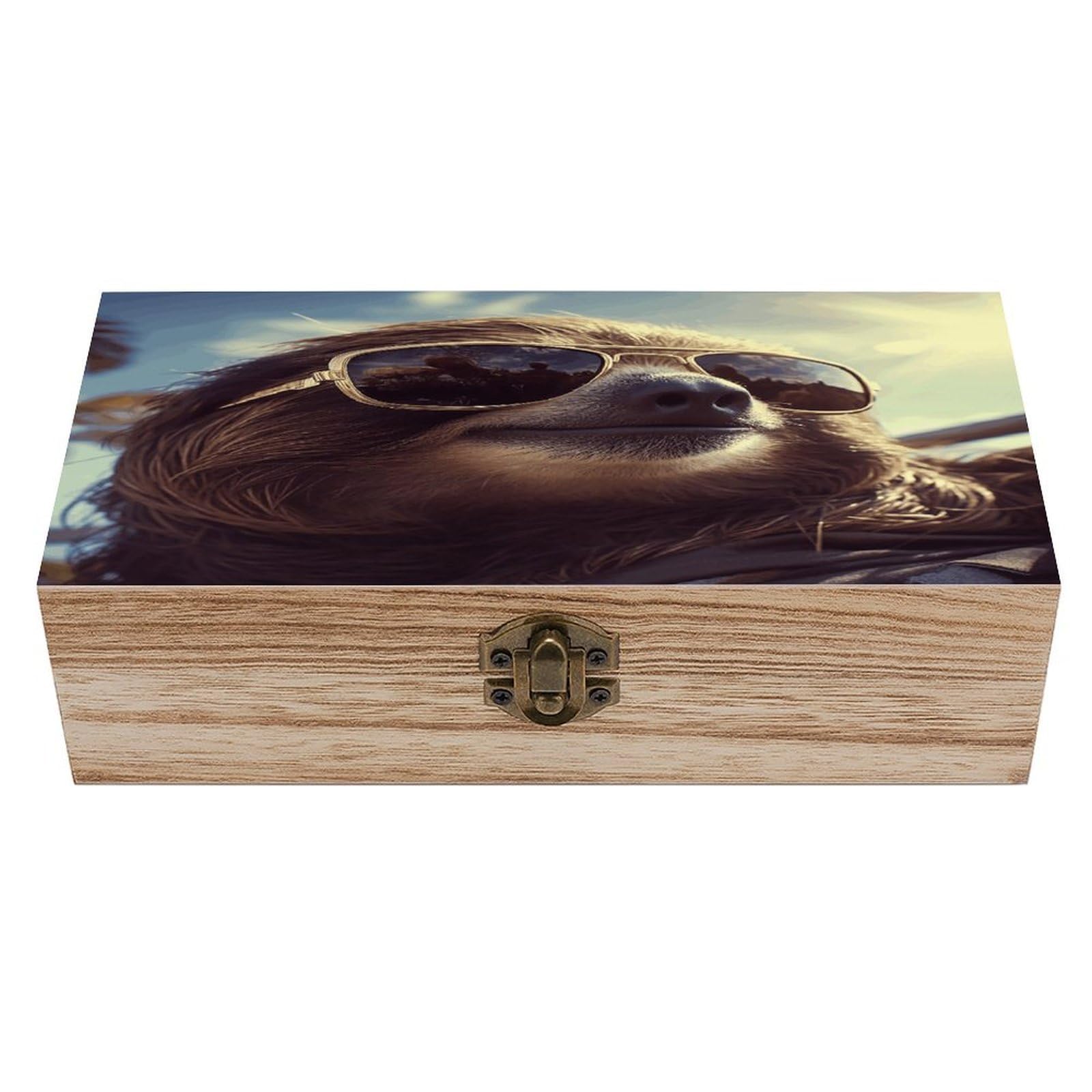 Adfgyerh Style Sloth With Sunglasses Bins Solid Wood，Jewelry Box Retro And Exquisite，Storage Box Used For Storing Photos, Souvenirs, Letters, Gifts, And Jewelry.