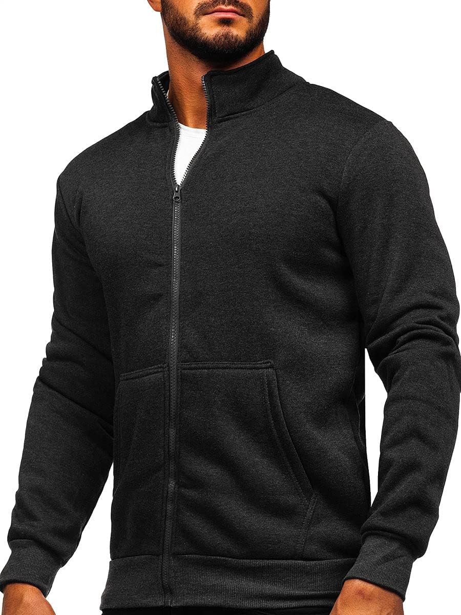 Shanfetl Men's Full Zip Up Active Track Jacket Zipper Mock Neck Sweatshirts Casual Long Sleeve Top with Pocket
