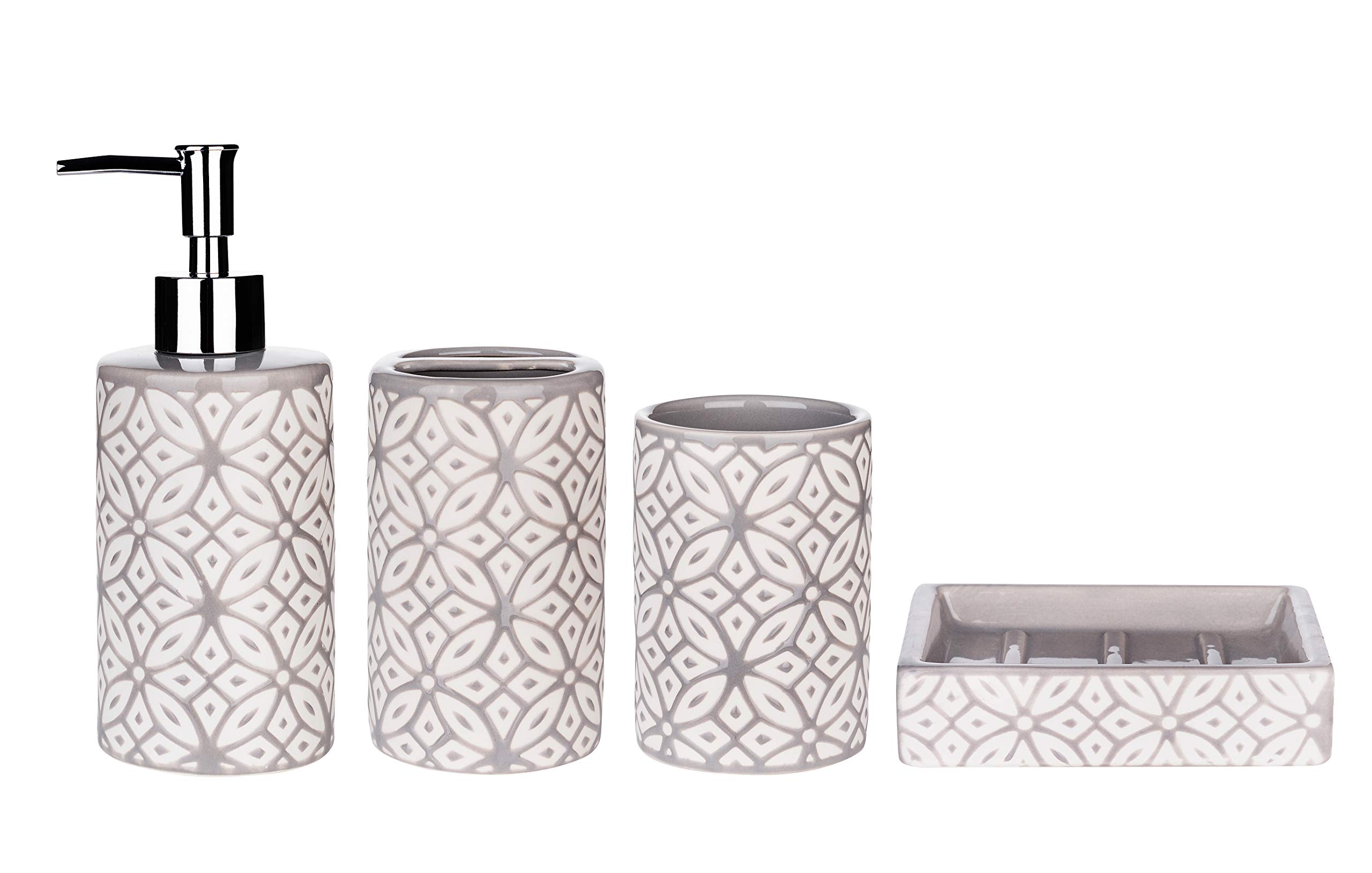 Wodlo - Groovy Bathroom Accessories Set - Complete Bath Accessory Sets Includes Soap Dispenser, Toothbrush Holder, Tumbler, Soap Dish,