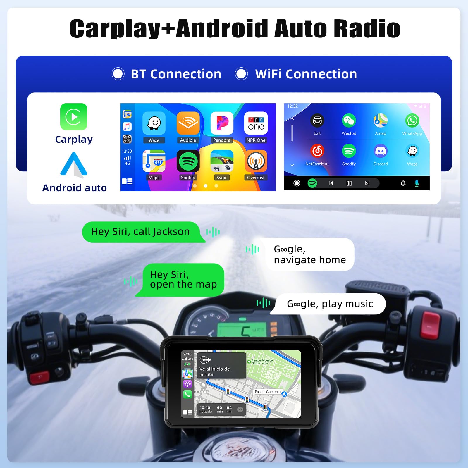 SIXTOP CarPlay Moto con CarPlay e Android Auto Wireless, Portatile GPS Navigatore Moto, 5 Pollici Schermo Touch con Impermeabile IP68, Bluetooth e Siri