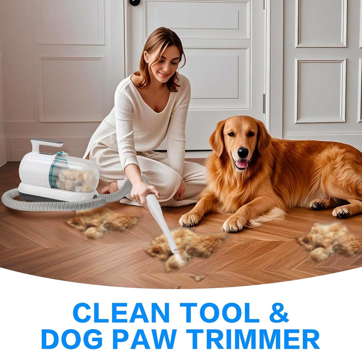 Kit de toilettage pour chien avec aspirateur, 15 kPa 1,5 L, tondeuse pour chat, aspiration 99 % des poils d'animaux, kit de toilettage professionnel pour animaux de compagnie avec 7 outils éprouvés