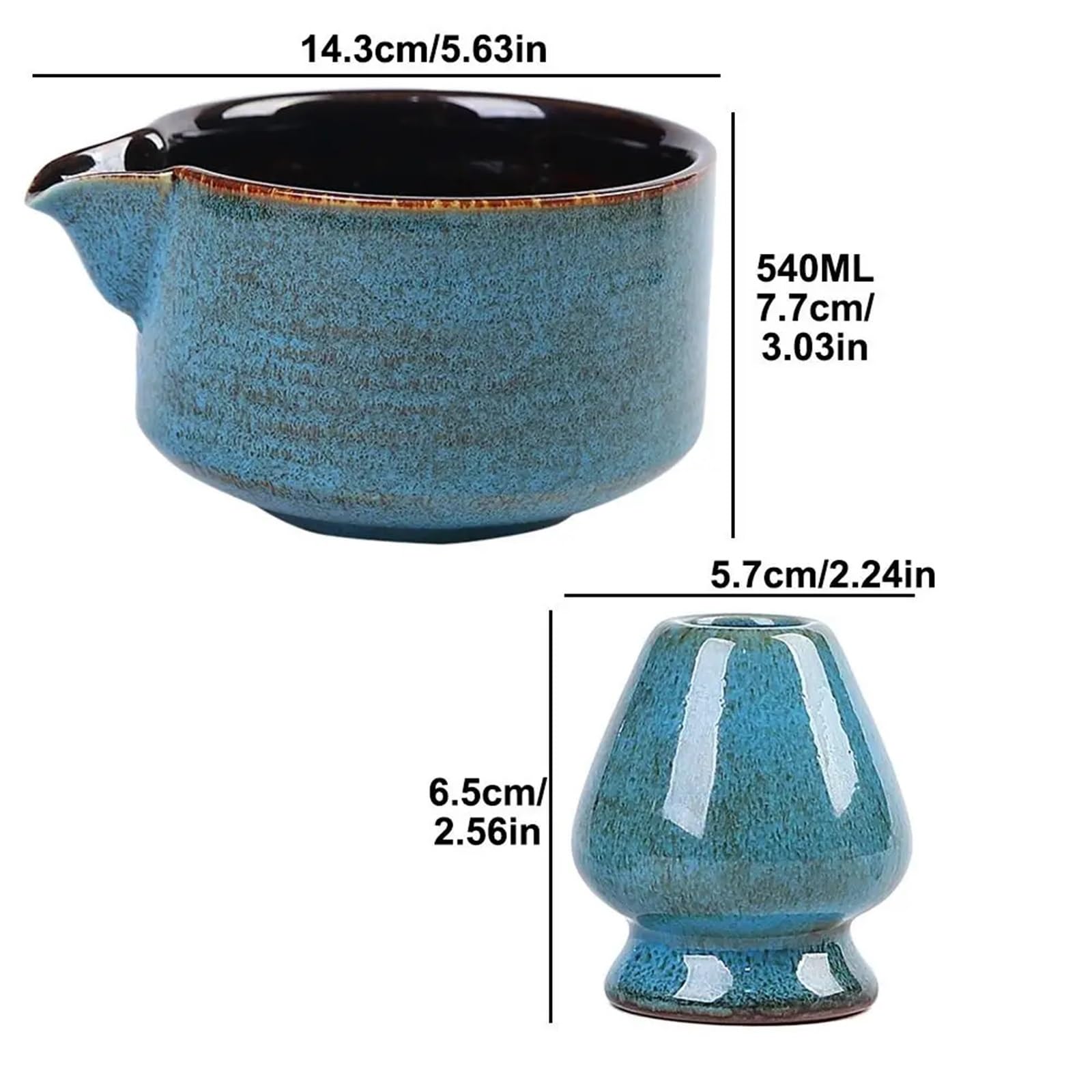 Juego De Té Matcha Juego De 2 Cuencos Cerámica For Matcha Con Pico Vertedor Y Soporte Reutilizable For Batidor Té, Cuenco Verde Hecho A Mano(Blue)