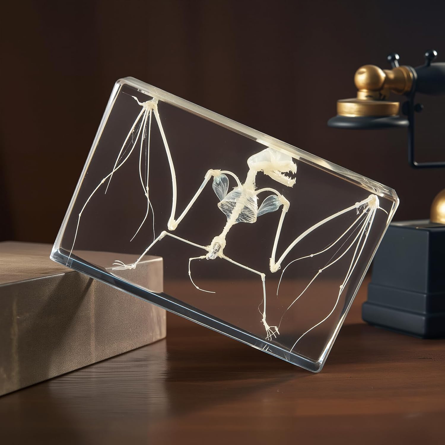 Resin-Embedded Real Bat Skeleton Specimen Ideal for Science Classroom Education – A Fascinating Gift for Enthusiasts of Taxidermy, Animal Skulls, Biology (Bat Skeleton Specimen(5.3x3.5x1.3 Inch)