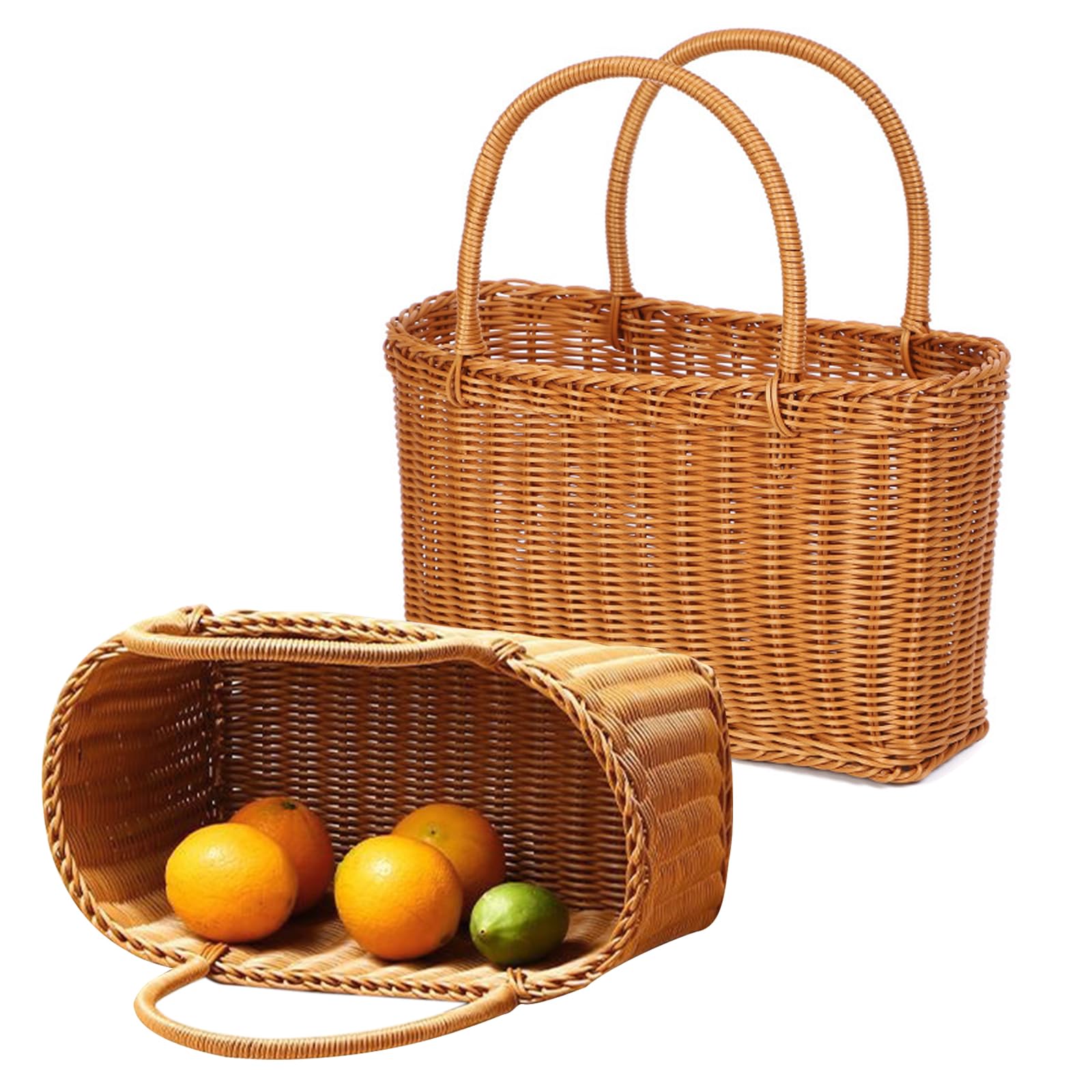 CEIEVER Woven Storage Basket with Handle - Large Capacity Rattan Shopping Basket for Wedding, Party, Picnics, Shopping, Storage, Harvesting