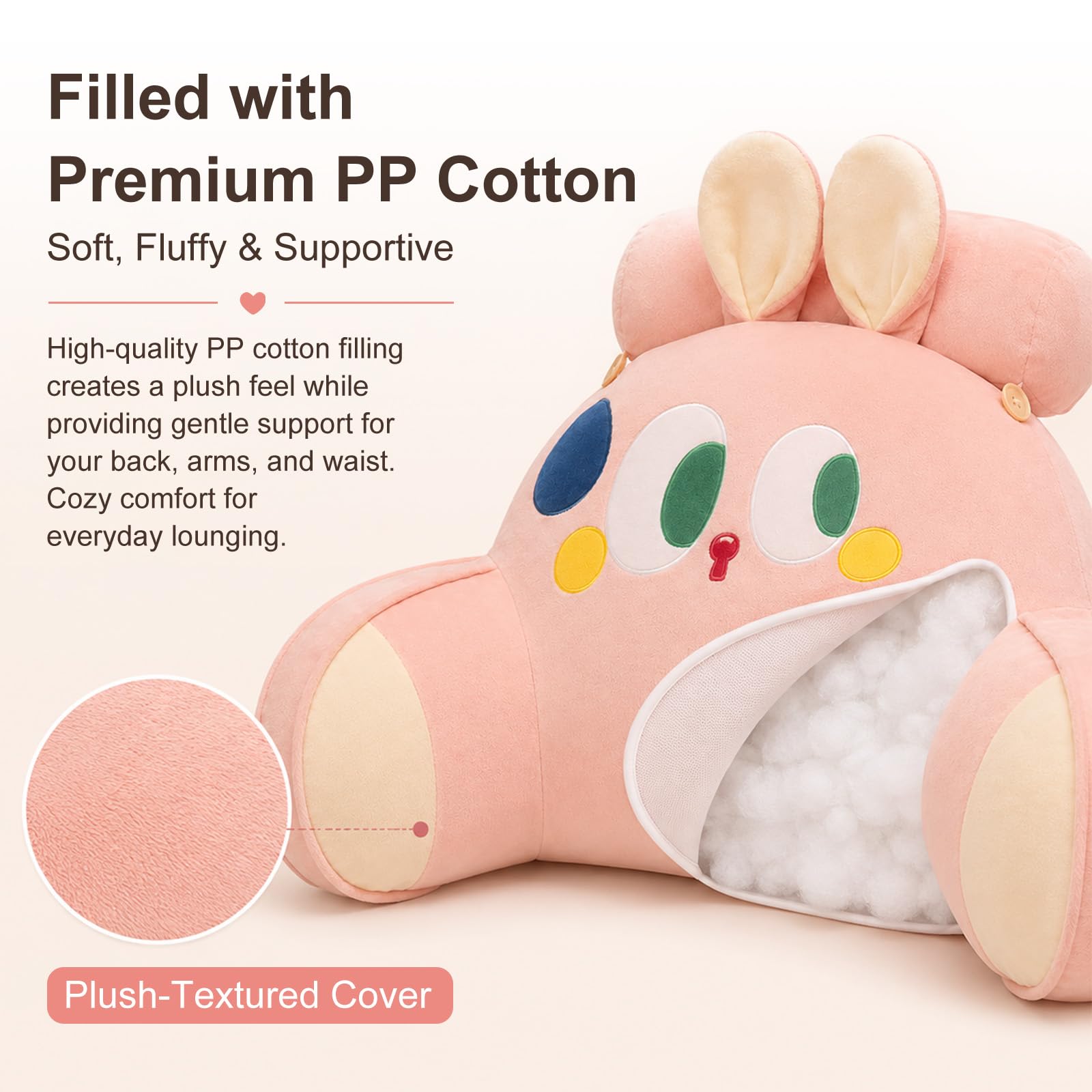 Cuscino Ergonomico da Lettura, Morbido Peluche con Imbottitura PP, Schienale Alto, Cuscino da Lettura per Letto E Poltrona con Cuscino Removibile, per Adulti E Ragazzi,Cream Cat,75X50CM