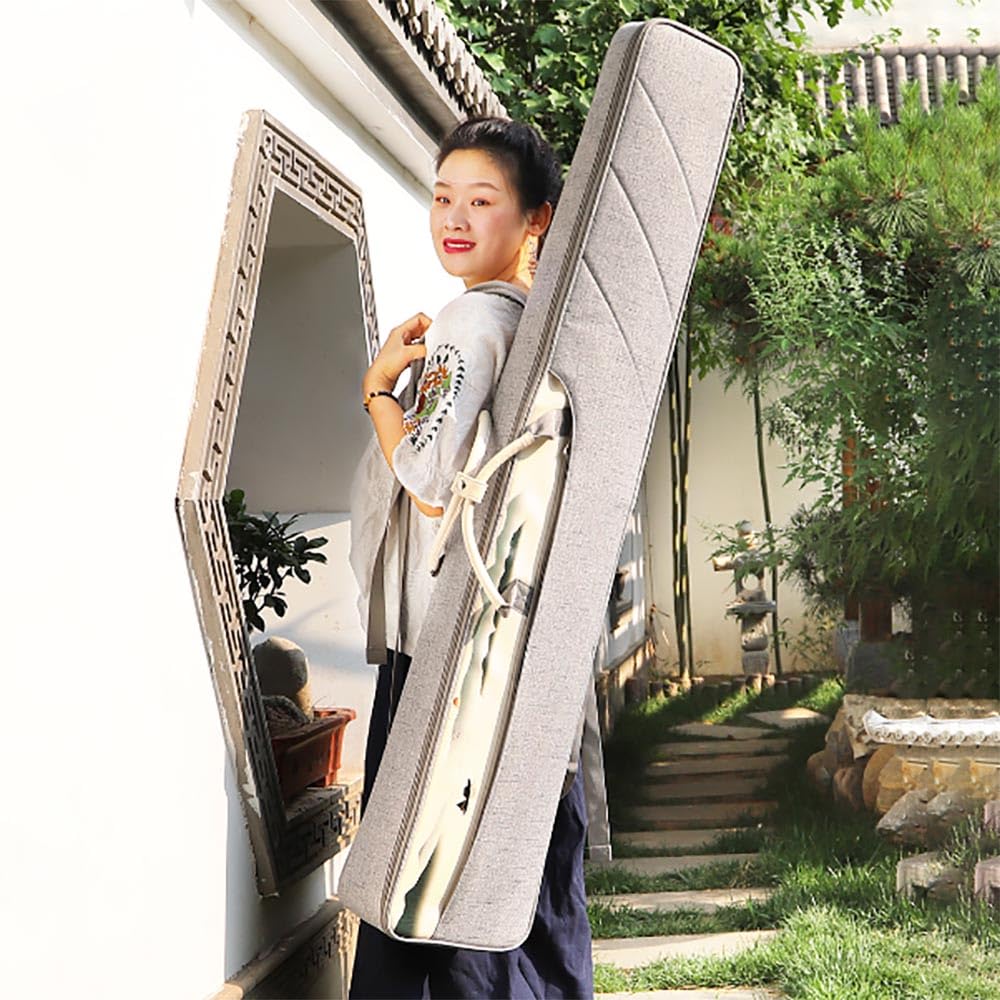 Guzheng Tasche Verdickte Guqin Tasche Mit Antik Drucken Oxford Tuch Guzheng Aufbewahrungstasche Tragbare 7-String GuQin Tasche mit Doppel Schultergurt GuQin Fall (Hellgrau)